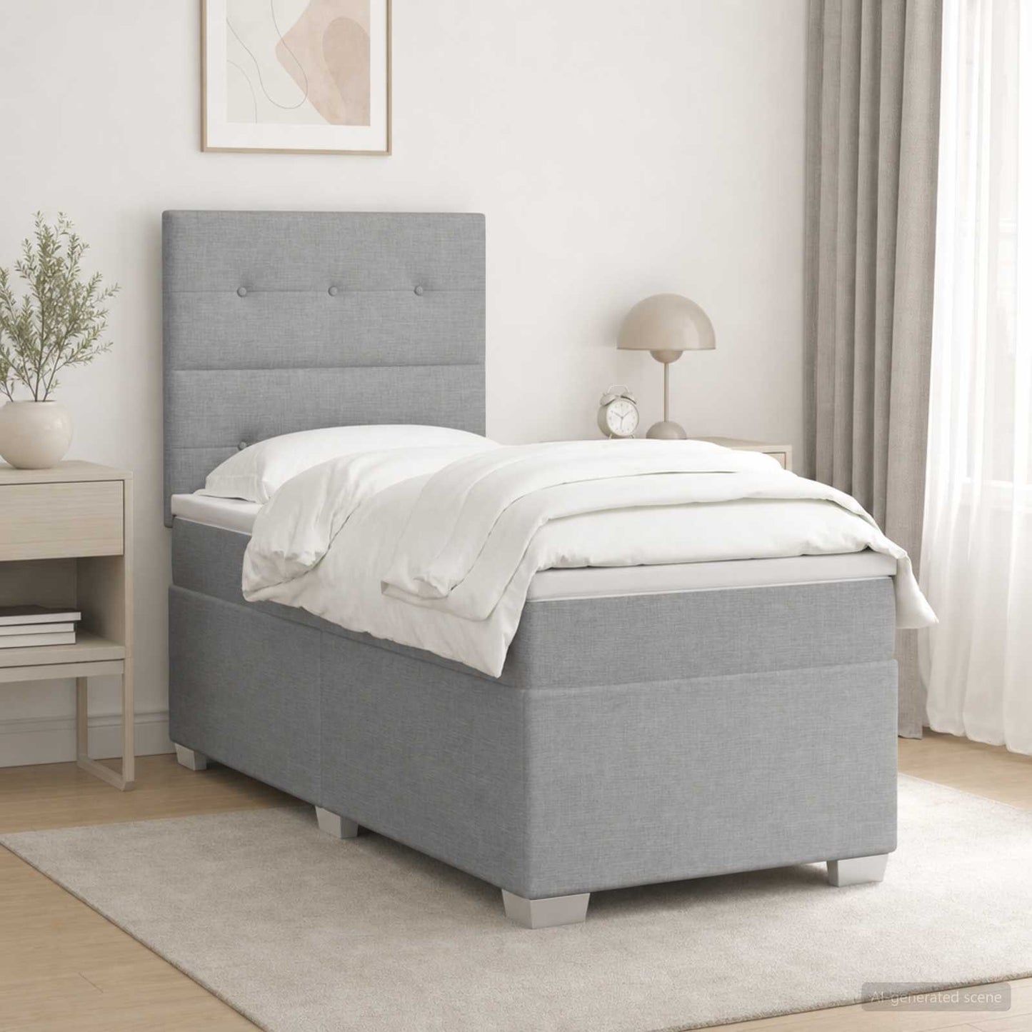 vidaXL Κρεβάτι box spring με στρώμα Ανοιχτό γκρι 100 x 200 cm Ύφασμα