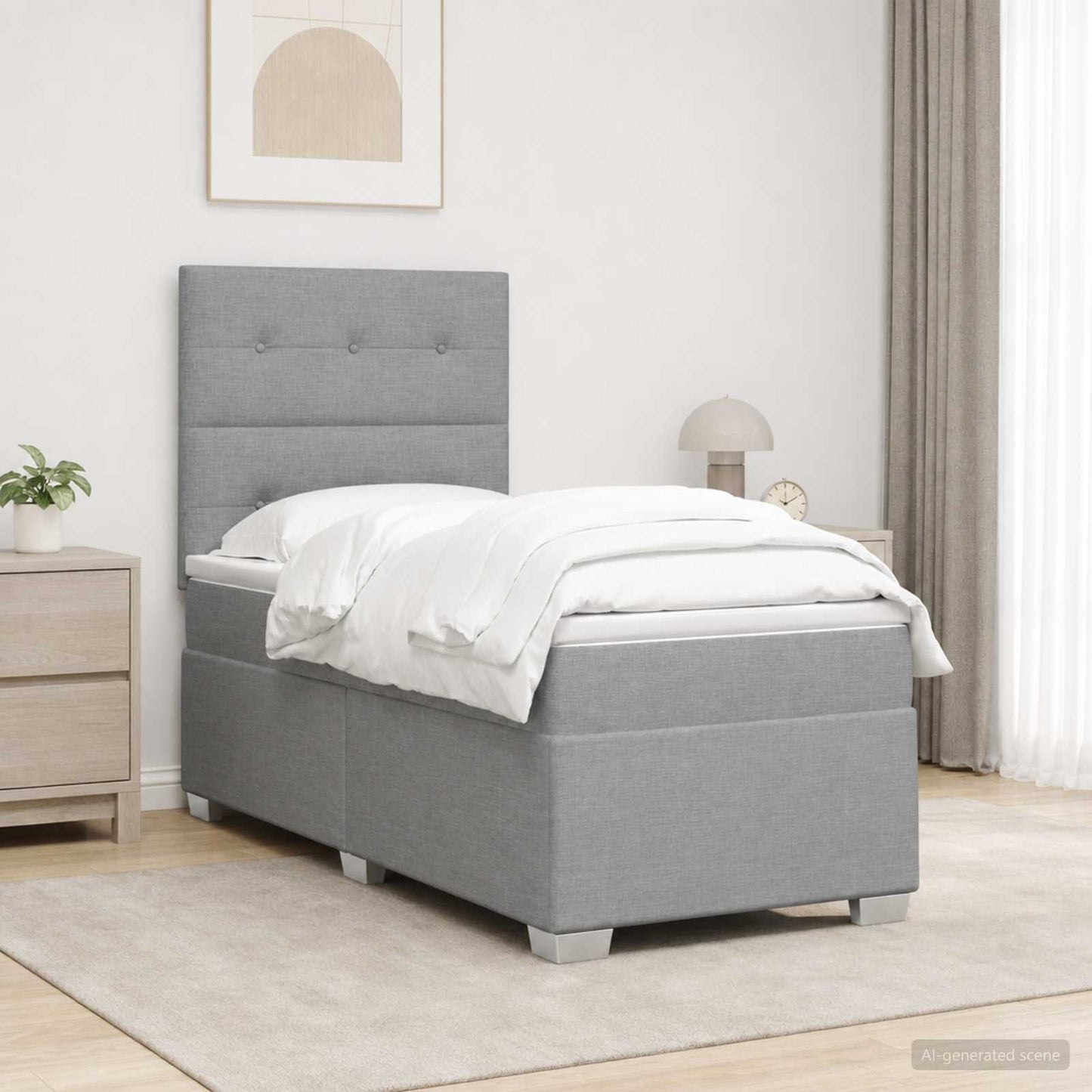 vidaXL Κρεβάτι box spring με στρώμα Ανοιχτό γκρι 90 x 200 cm Ύφασμα