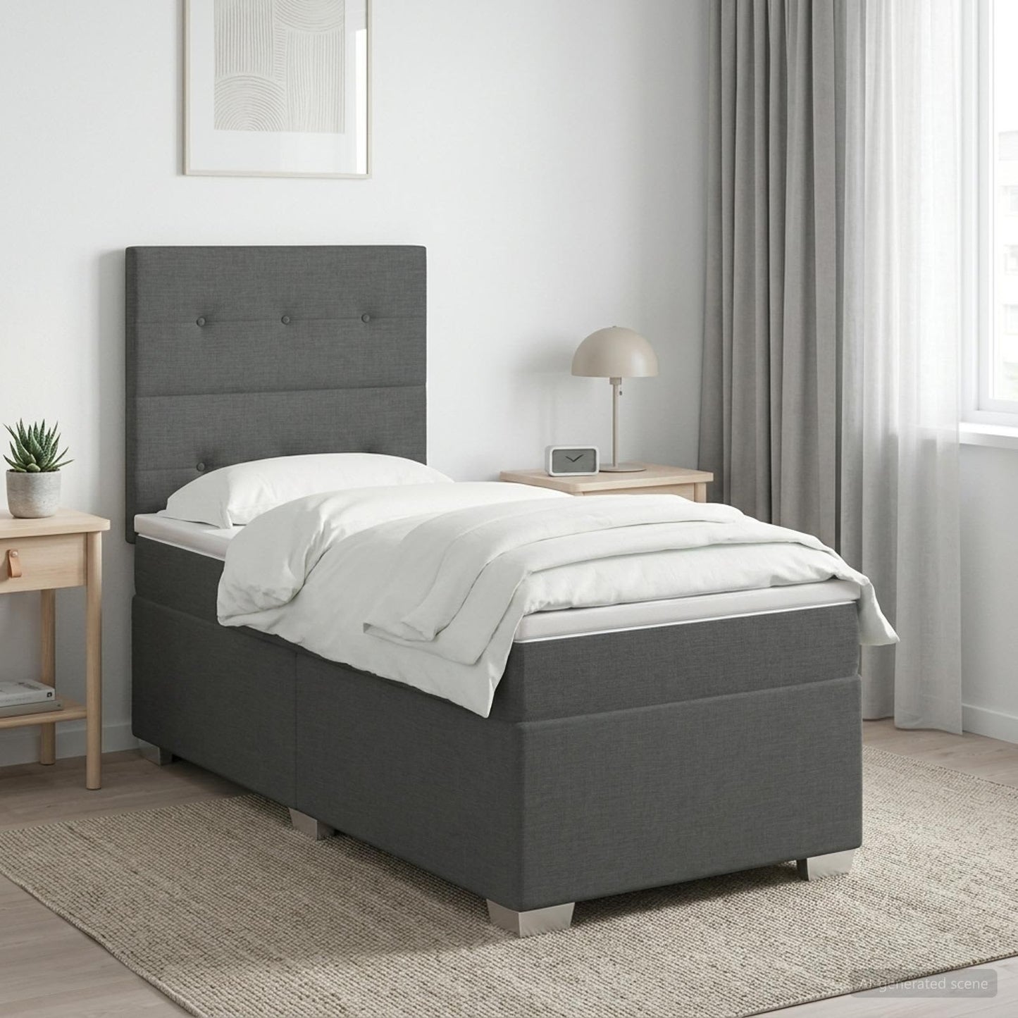 vidaXL Κρεβάτι box spring με στρώμα Σκούρο Γκρι 100 x 200 cm Ύφασμα