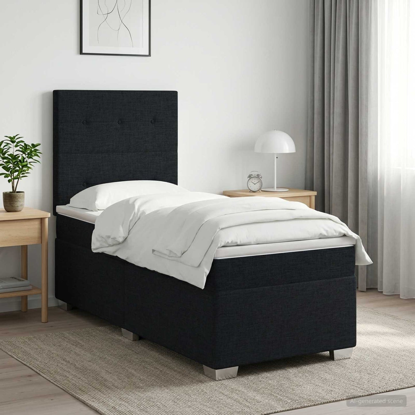 vidaXL Κρεβάτι box spring με στρώμα Μαύρο 100 x 200 cm Ύφασμα