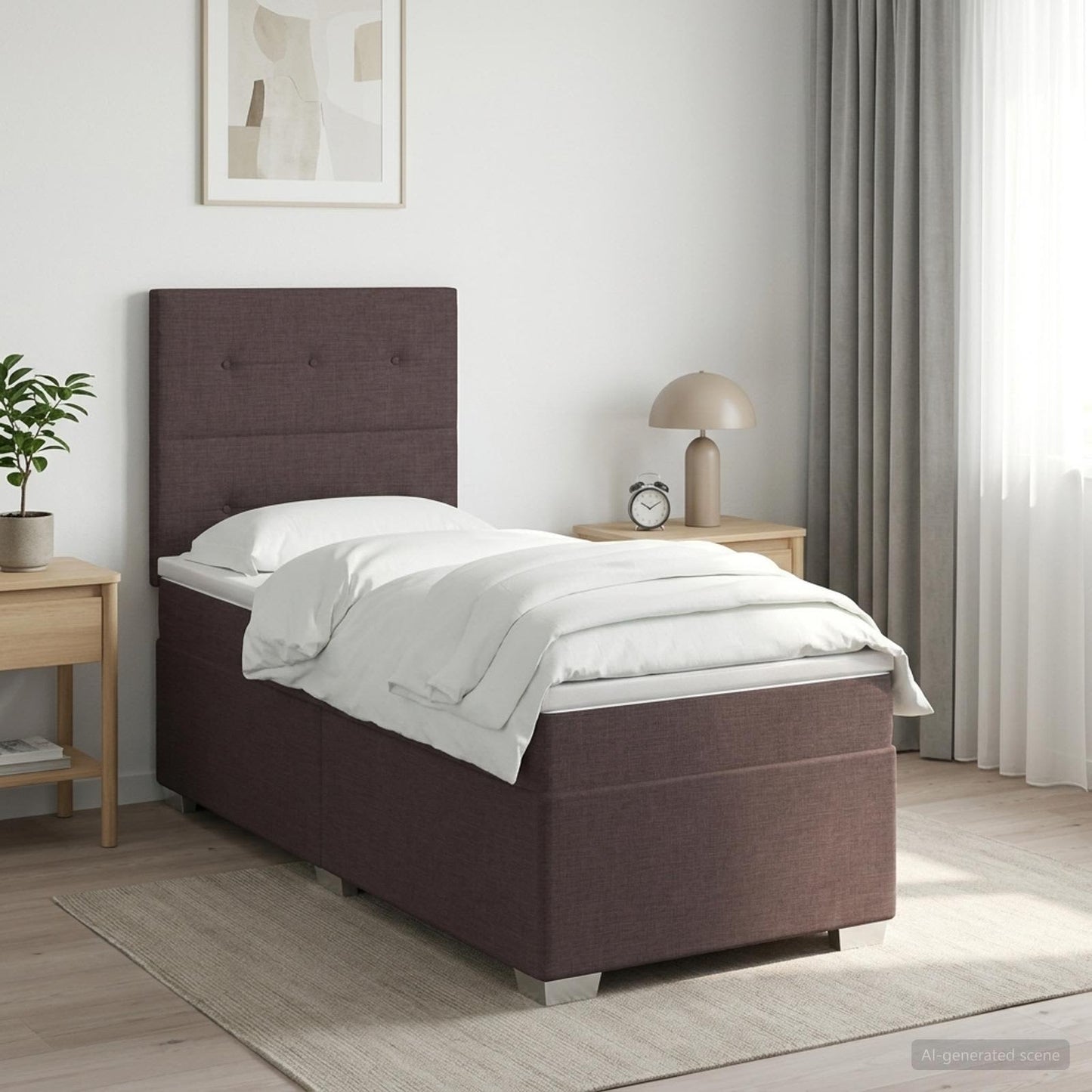 vidaXL Κρεβάτι box spring με στρώμα Σκούρο Καφέ 100 x 200 cm Ύφασμα