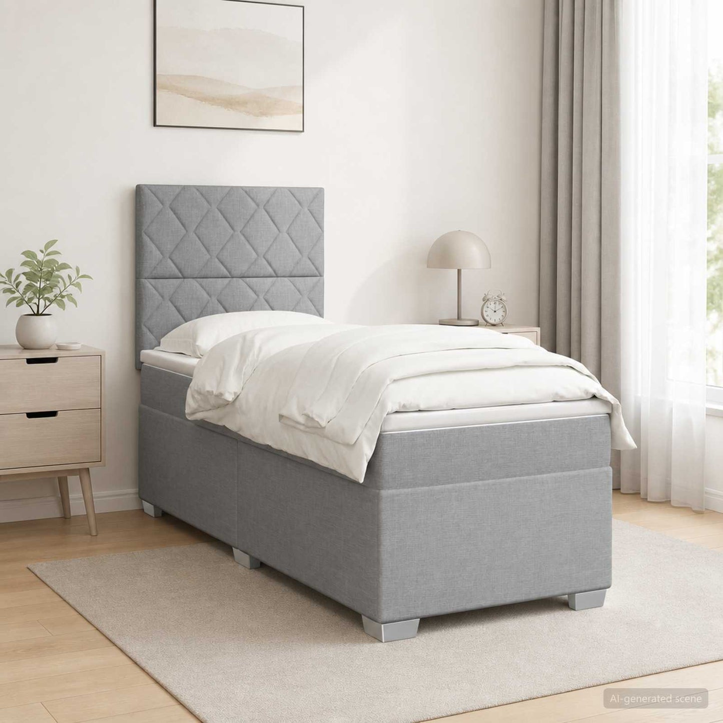 vidaXL Κρεβάτι box spring με στρώμα Ανοιχτό γκρι 90 x 200 cm Ύφασμα