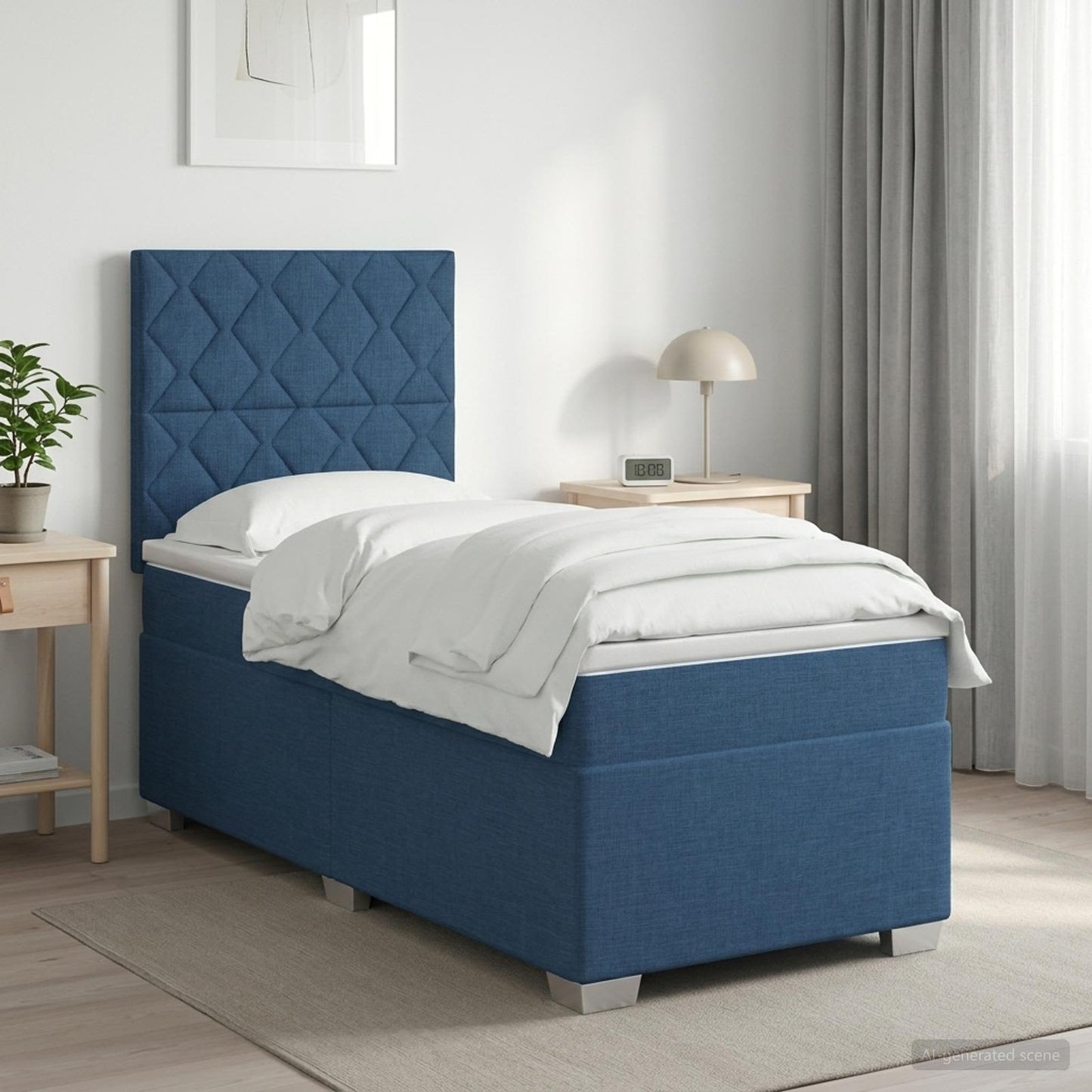 vidaXL Κρεβάτι box spring με στρώμα Μπλε 90 x 190 cm Ύφασμα