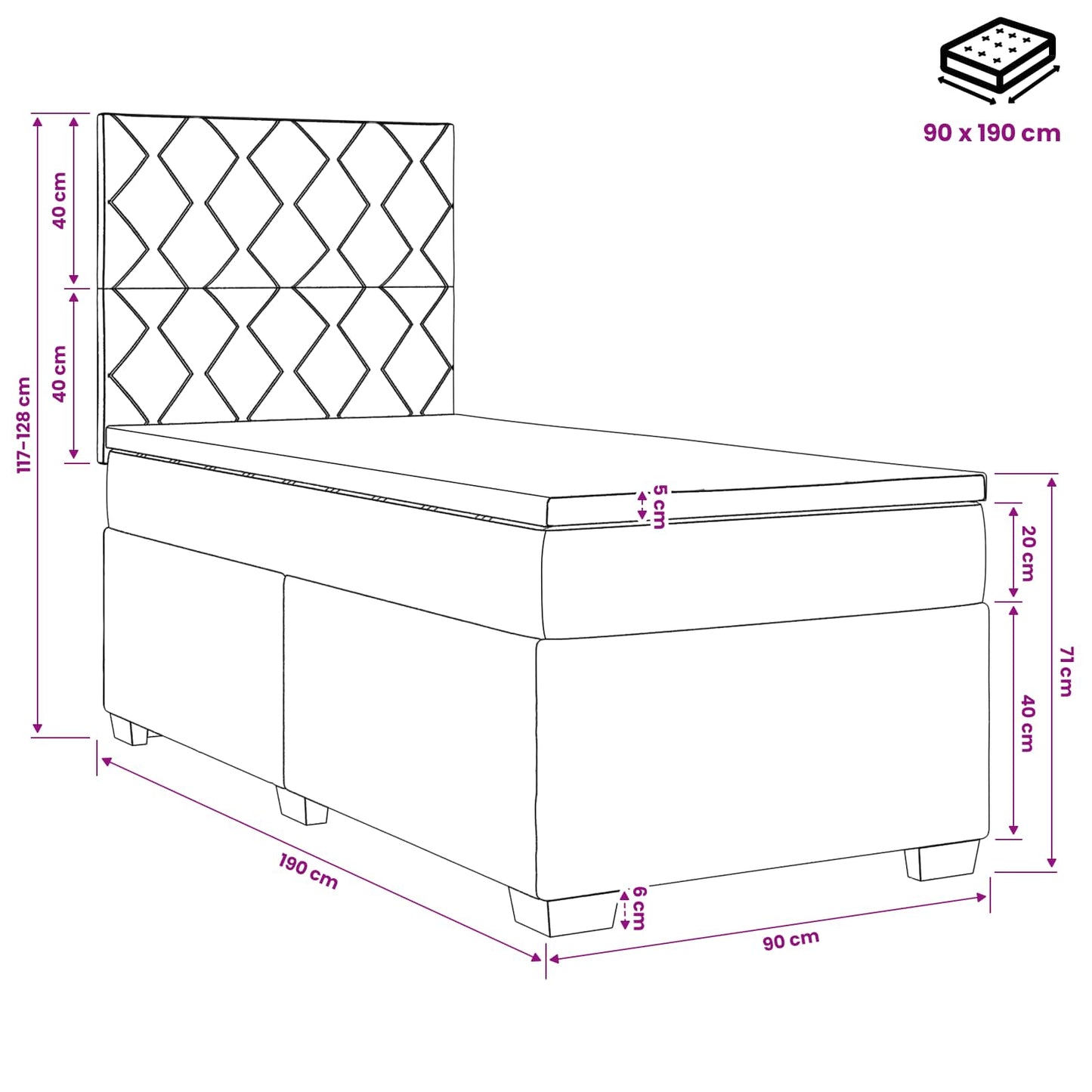 vidaXL Κρεβάτι box spring με στρώμα Μπλε 90 x 190 cm Ύφασμα