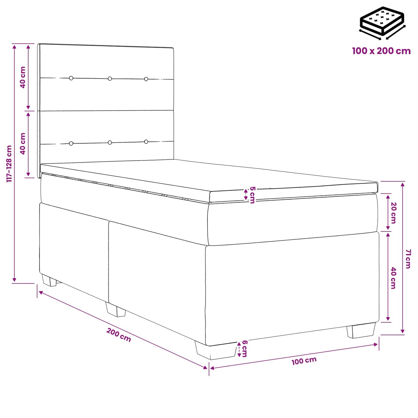 vidaXL Κρεβάτι box spring με στρώμα Σκούρο Καφέ 100 x 200 cm Ύφασμα
