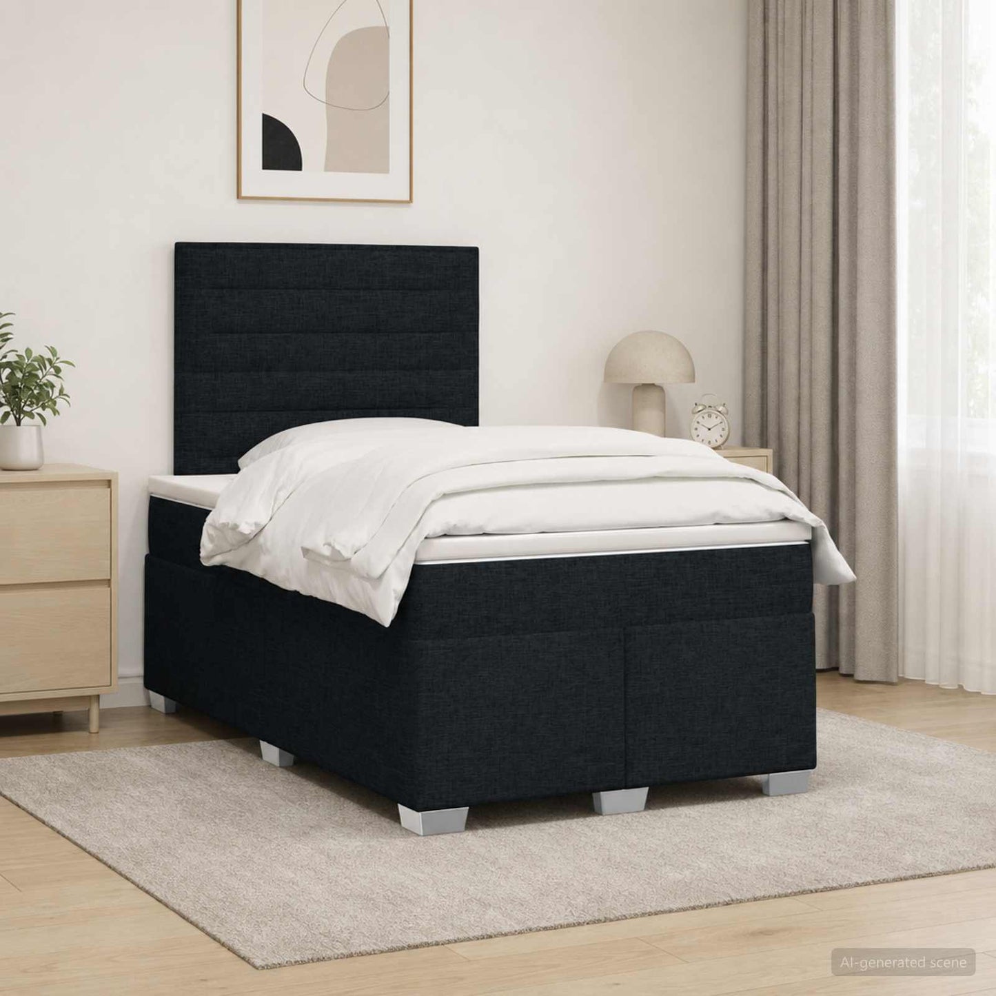 vidaXL Κρεβάτι box spring με στρώμα Μαύρο 120 x 200 cm Ύφασμα