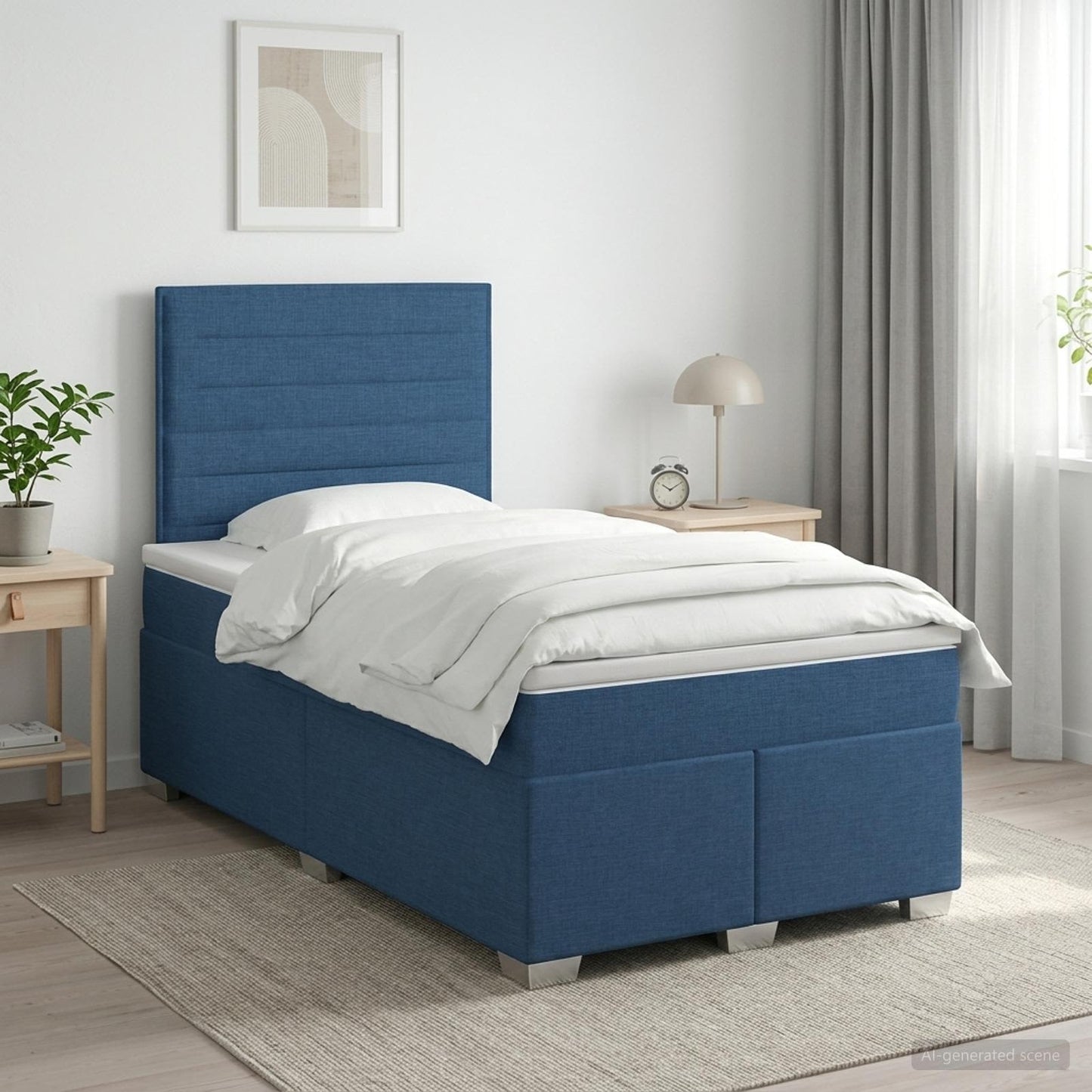vidaXL Κρεβάτι box spring με στρώμα Μπλε 120 x 190 cm Ύφασμα