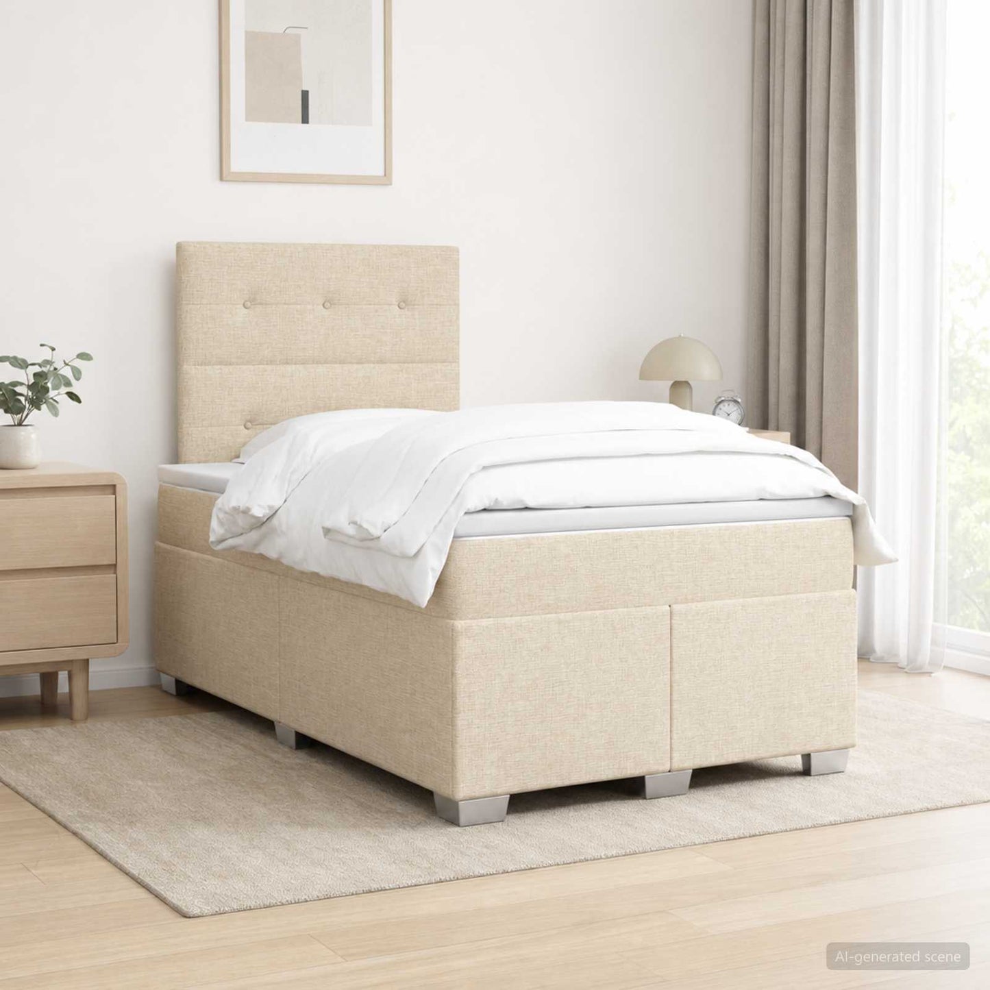 vidaXL Κρεβάτι box spring με στρώμα Κρεμ 120 x 190 cm Ύφασμα