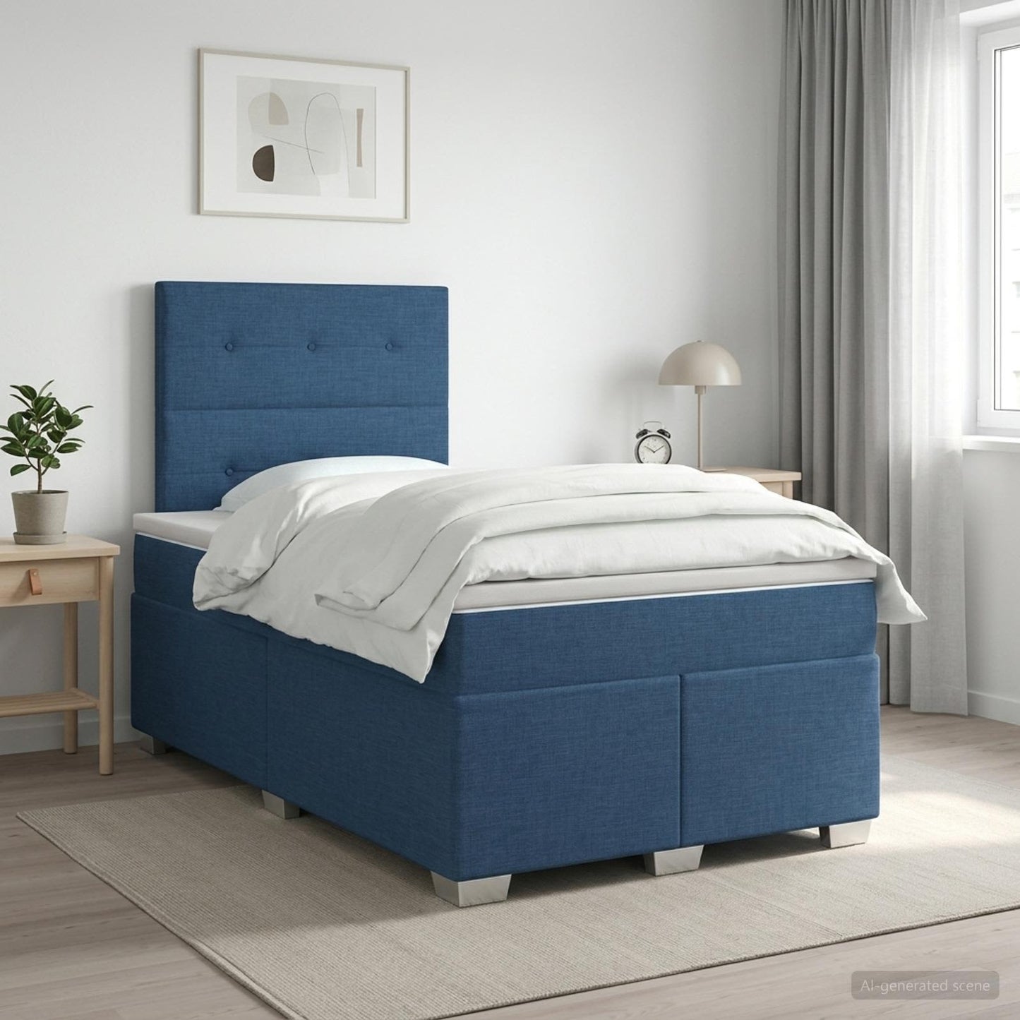 vidaXL Κρεβάτι box spring με στρώμα Μπλε 120 x 190 cm Ύφασμα