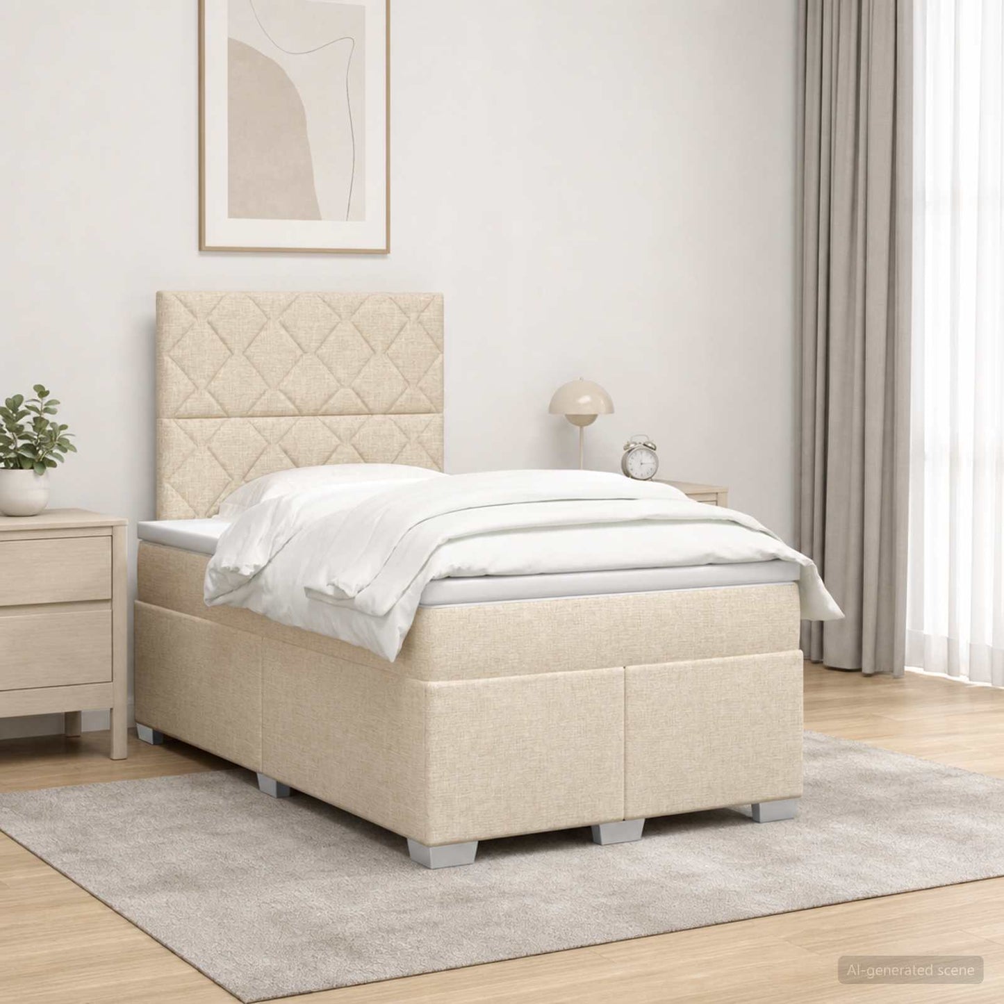 vidaXL Κρεβάτι box spring με στρώμα Κρεμ 120 x 200 cm Ύφασμα