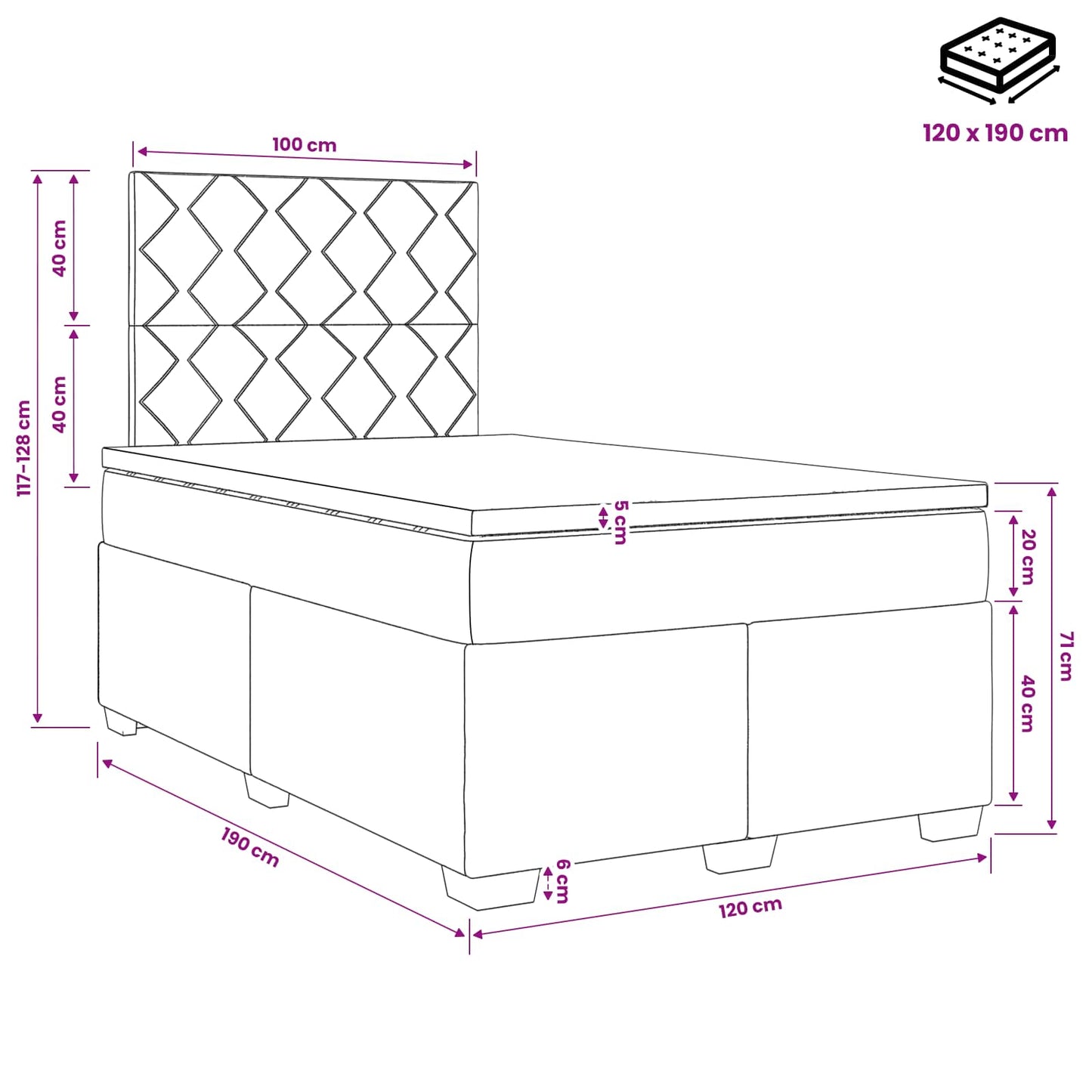 vidaXL Κρεβάτι box spring με στρώμα Κρεμ 120 x 190 cm Ύφασμα
