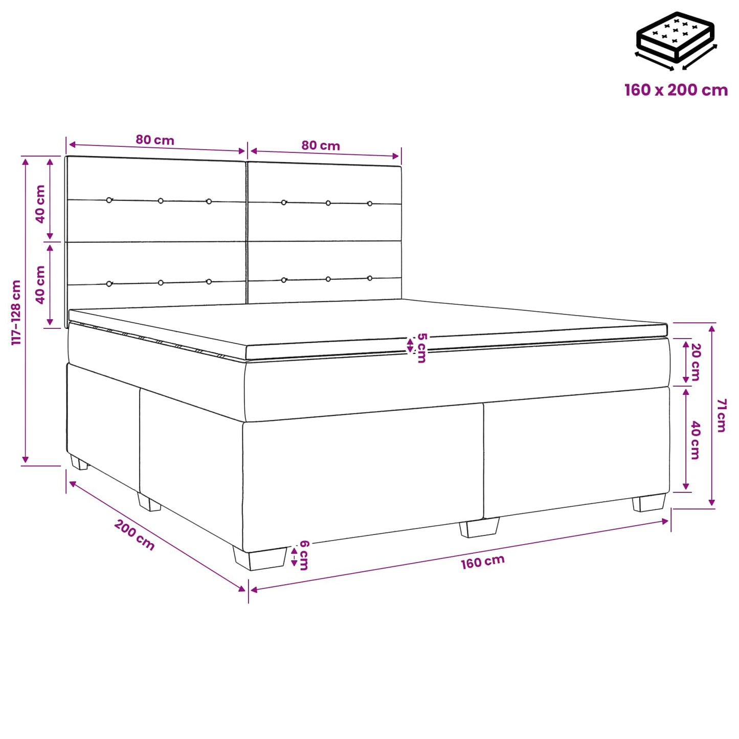 vidaXL Κρεβάτι box spring με στρώμα Μαύρο 160 x 200 cm Ύφασμα