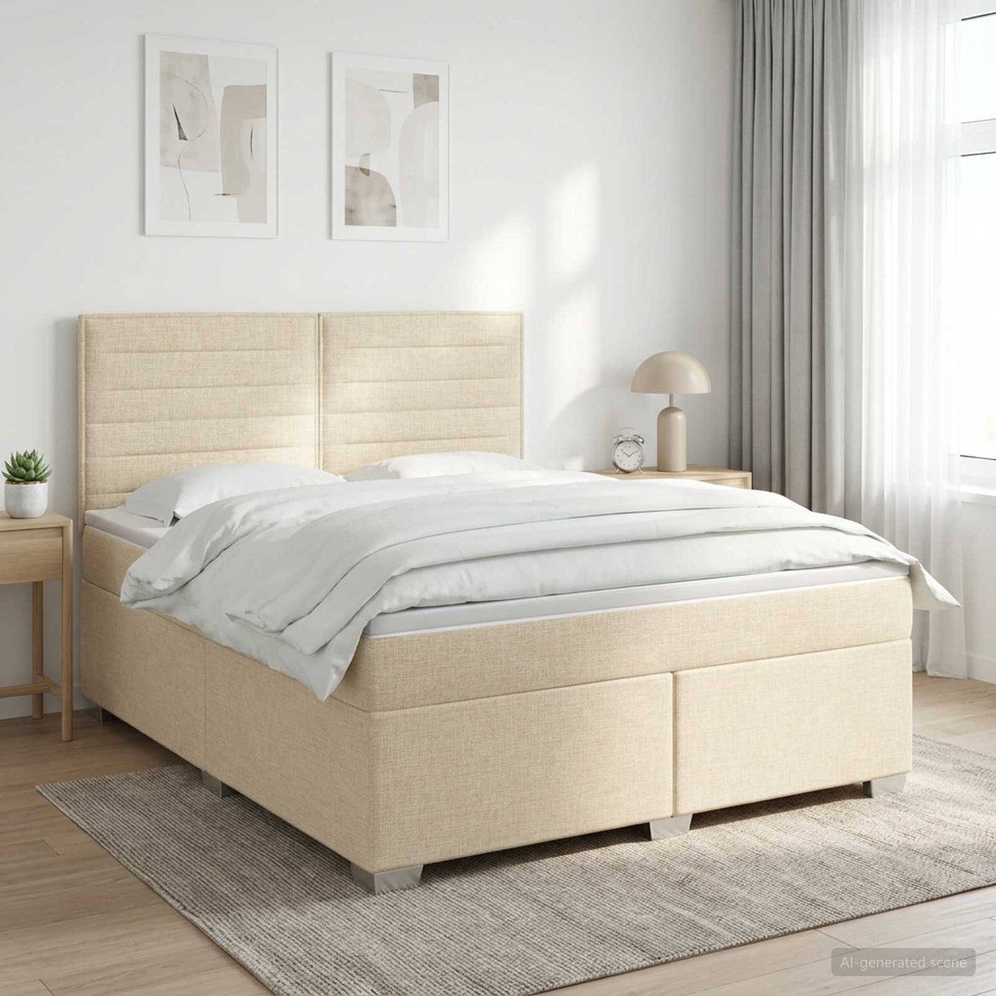 vidaXL Κρεβάτι box spring με στρώμα Κρεμ 180 x 200 cm Ύφασμα
