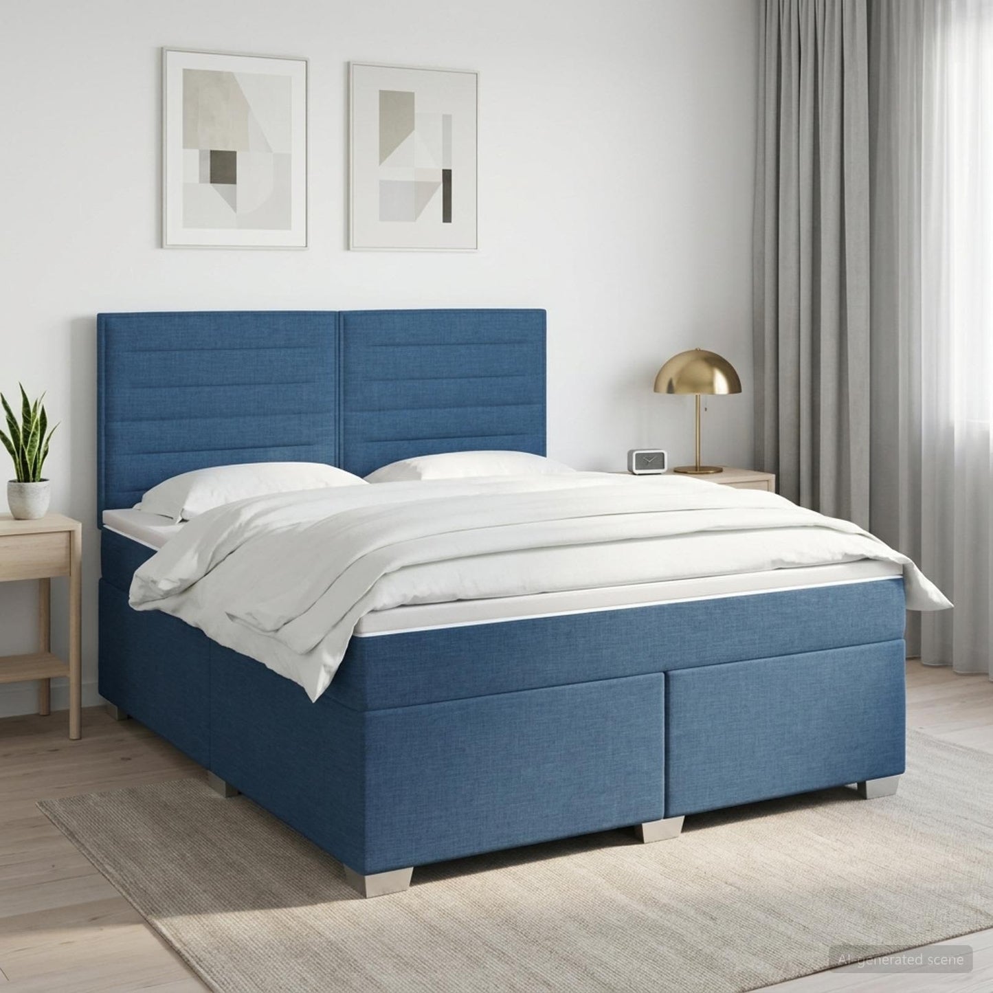 vidaXL Κρεβάτι box spring με στρώμα Μπλε 140 x 190 cm Ύφασμα