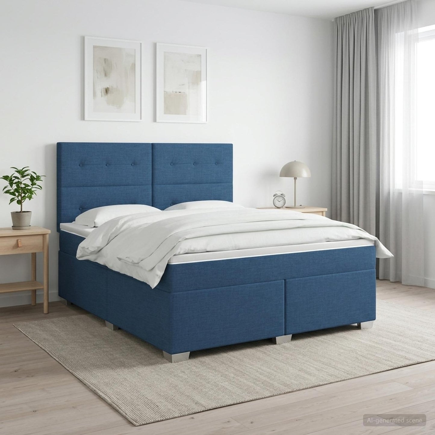 vidaXL Κρεβάτι box spring με στρώμα Μπλε 180 x 200 cm Ύφασμα