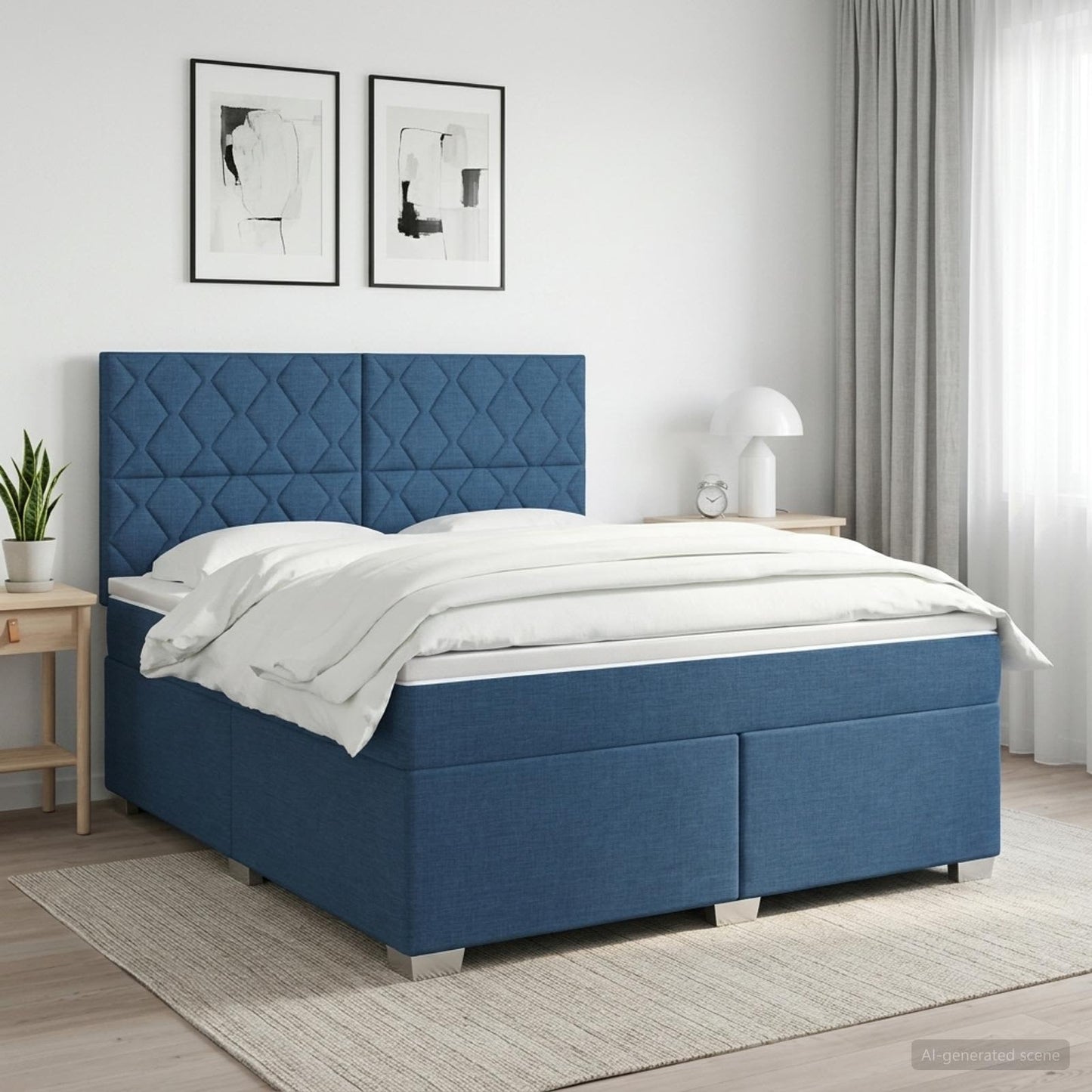 vidaXL Κρεβάτι box spring με στρώμα Μπλε 140 x 200 cm Ύφασμα