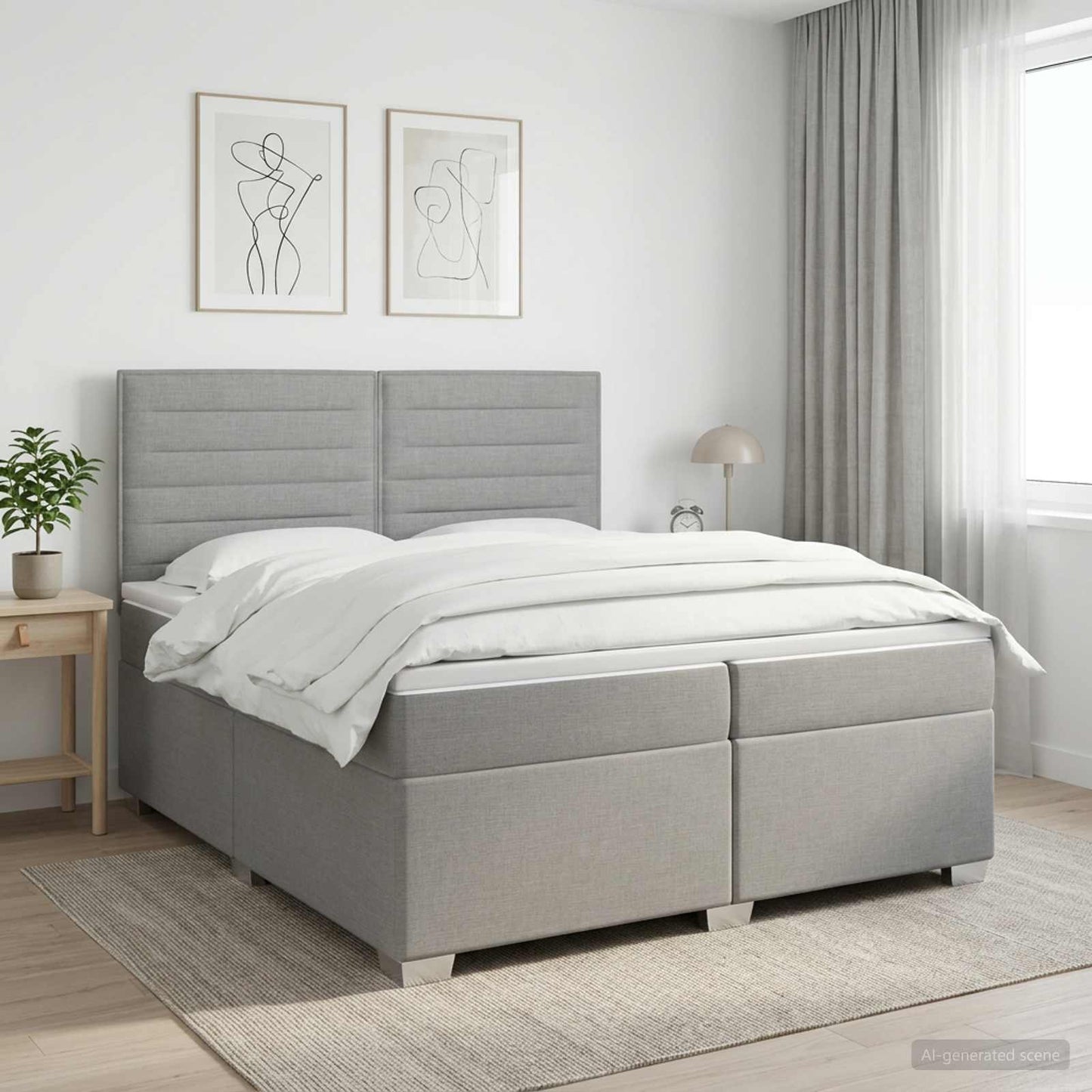 vidaXL Κρεβάτι box spring με στρώμα Ανοιχτό γκρι 200 x 200 cm Ύφασμα
