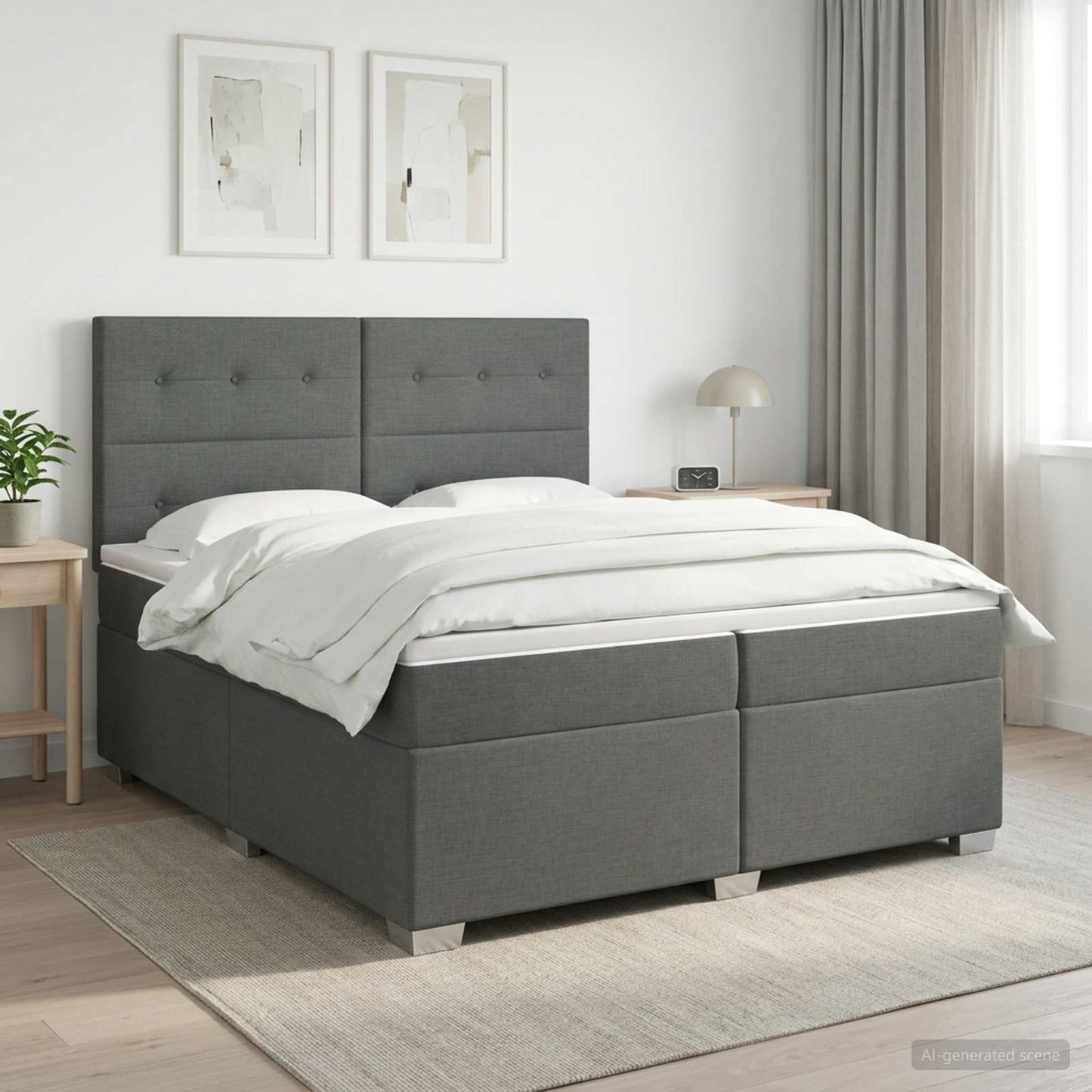 vidaXL Κρεβάτι box spring με στρώμα Σκούρο Γκρι 200 x 200 cm Ύφασμα