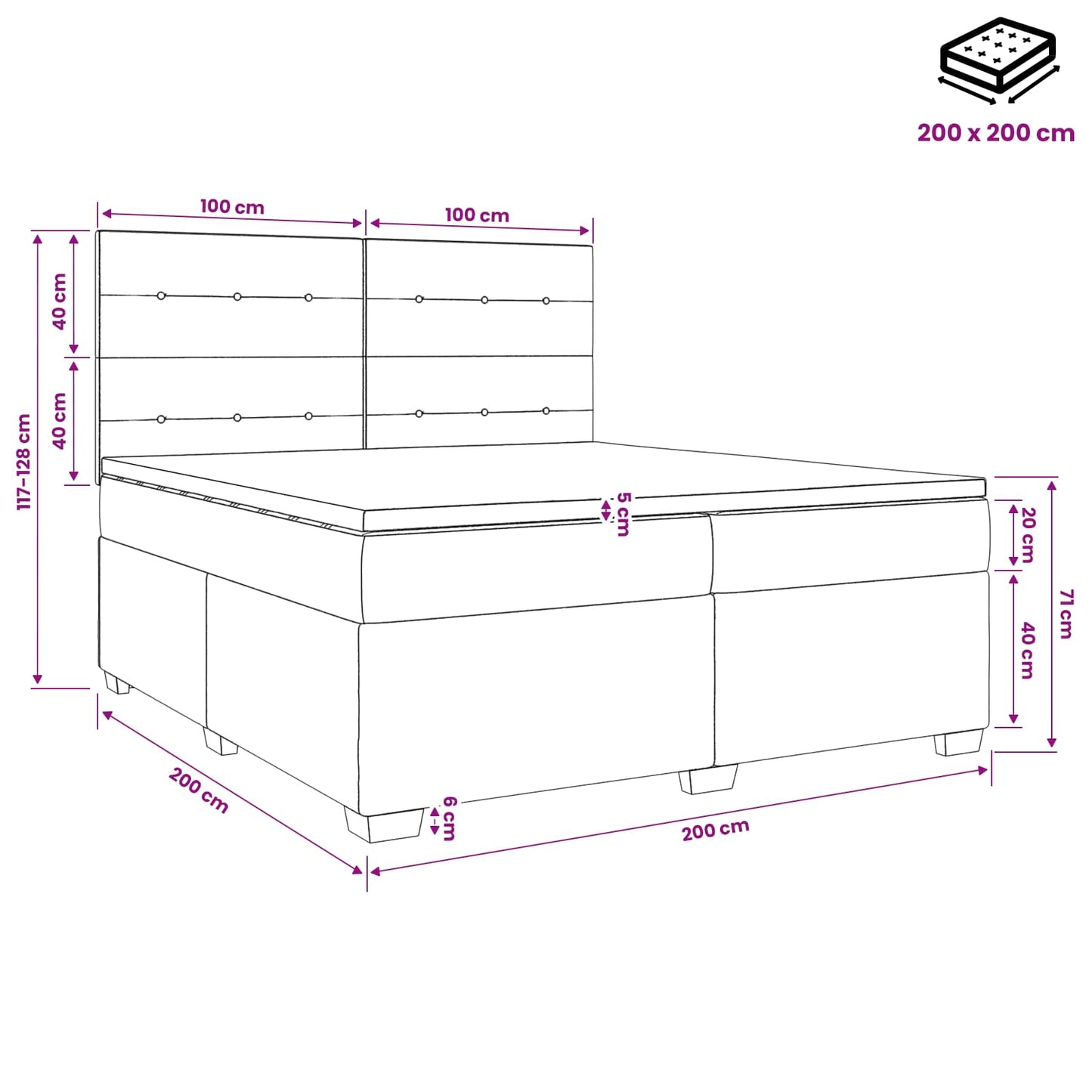 vidaXL Κρεβάτι box spring με στρώμα Μπλε 200 x 200 cm Ύφασμα