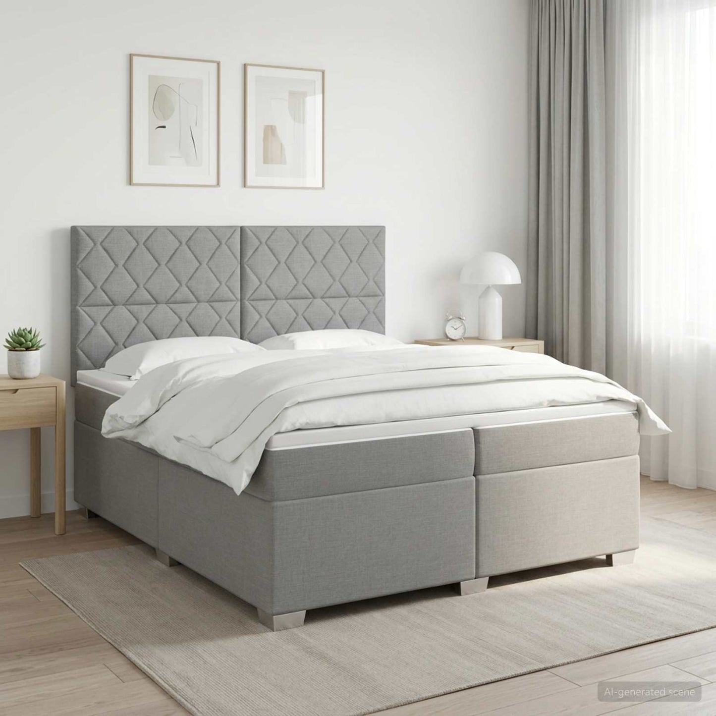 vidaXL Κρεβάτι box spring με στρώμα Ανοιχτό γκρι 200 x 200 cm Ύφασμα