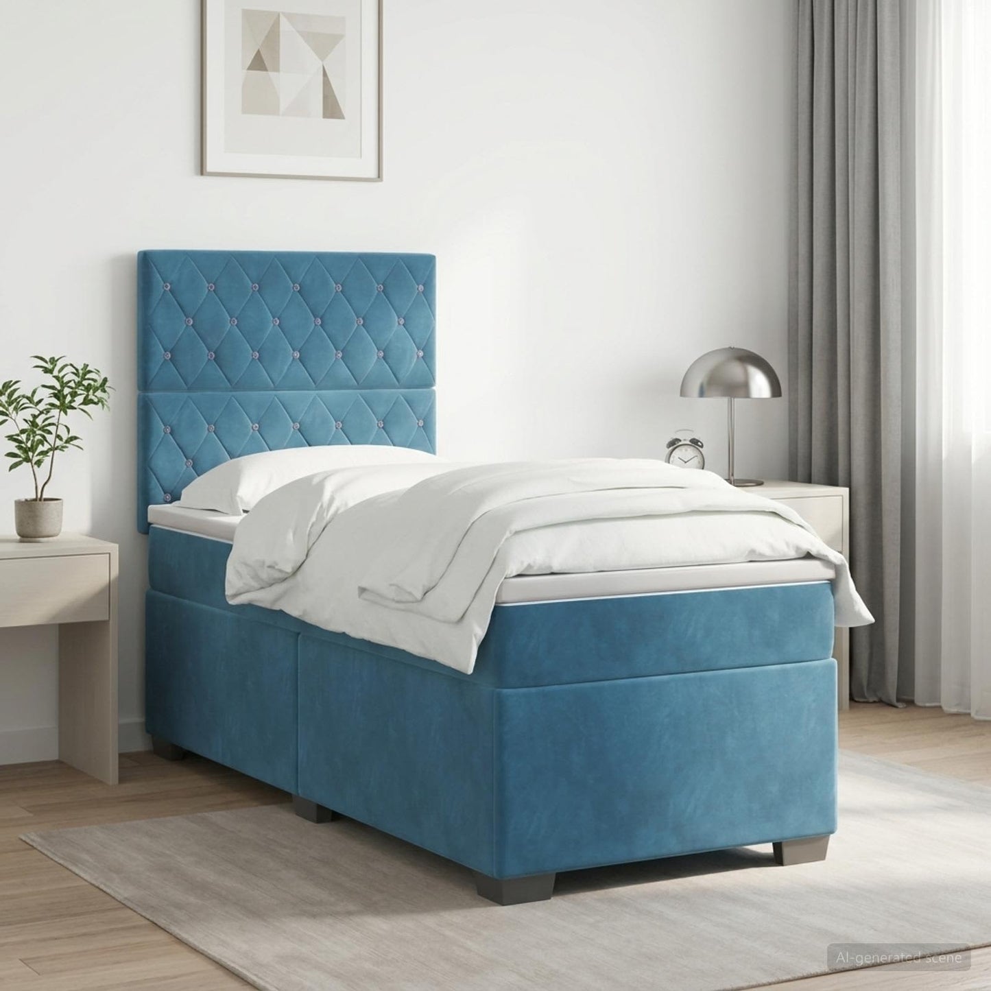 vidaXL Κρεβάτι box spring με στρώμα Μπλε 90 x 200 cm Βελούδο