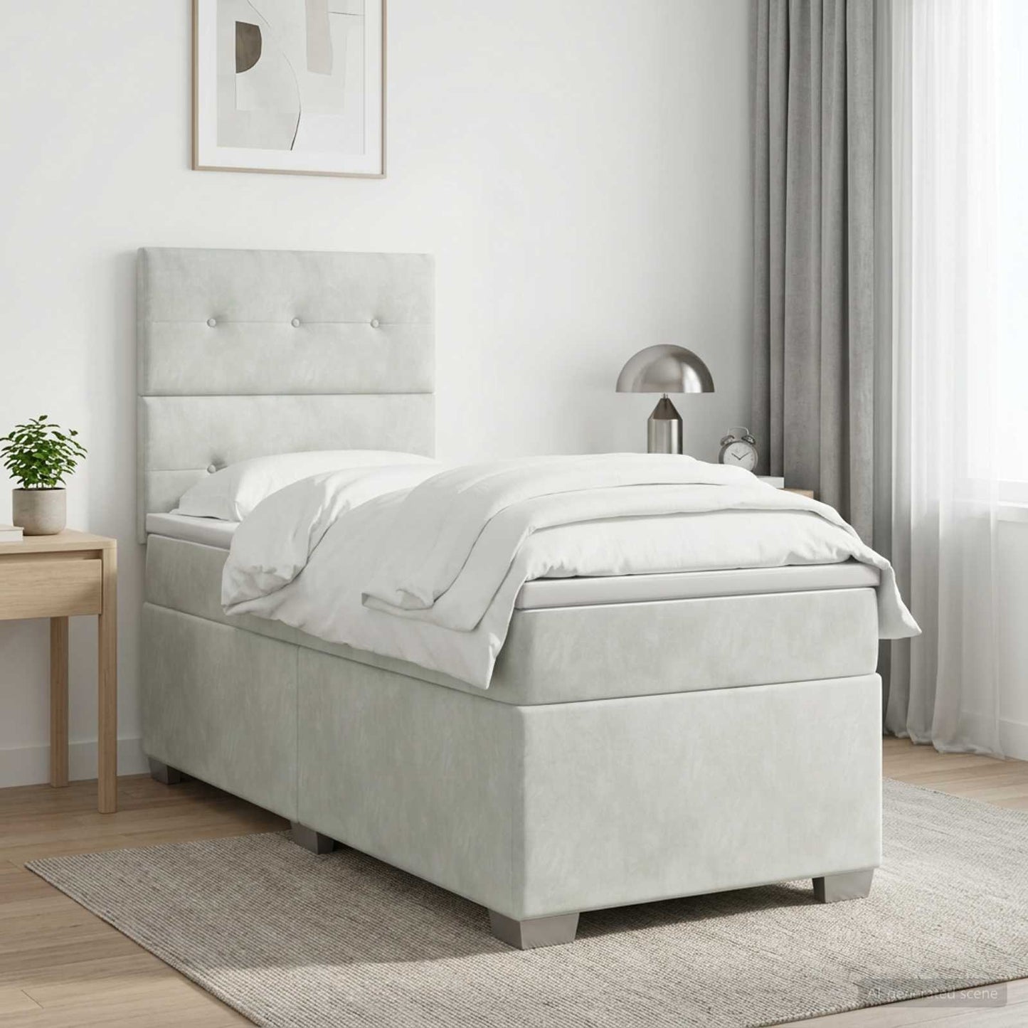 vidaXL Κρεβάτι box spring με στρώμα Ανοιχτό γκρι 90 x 200 cm Βελούδο
