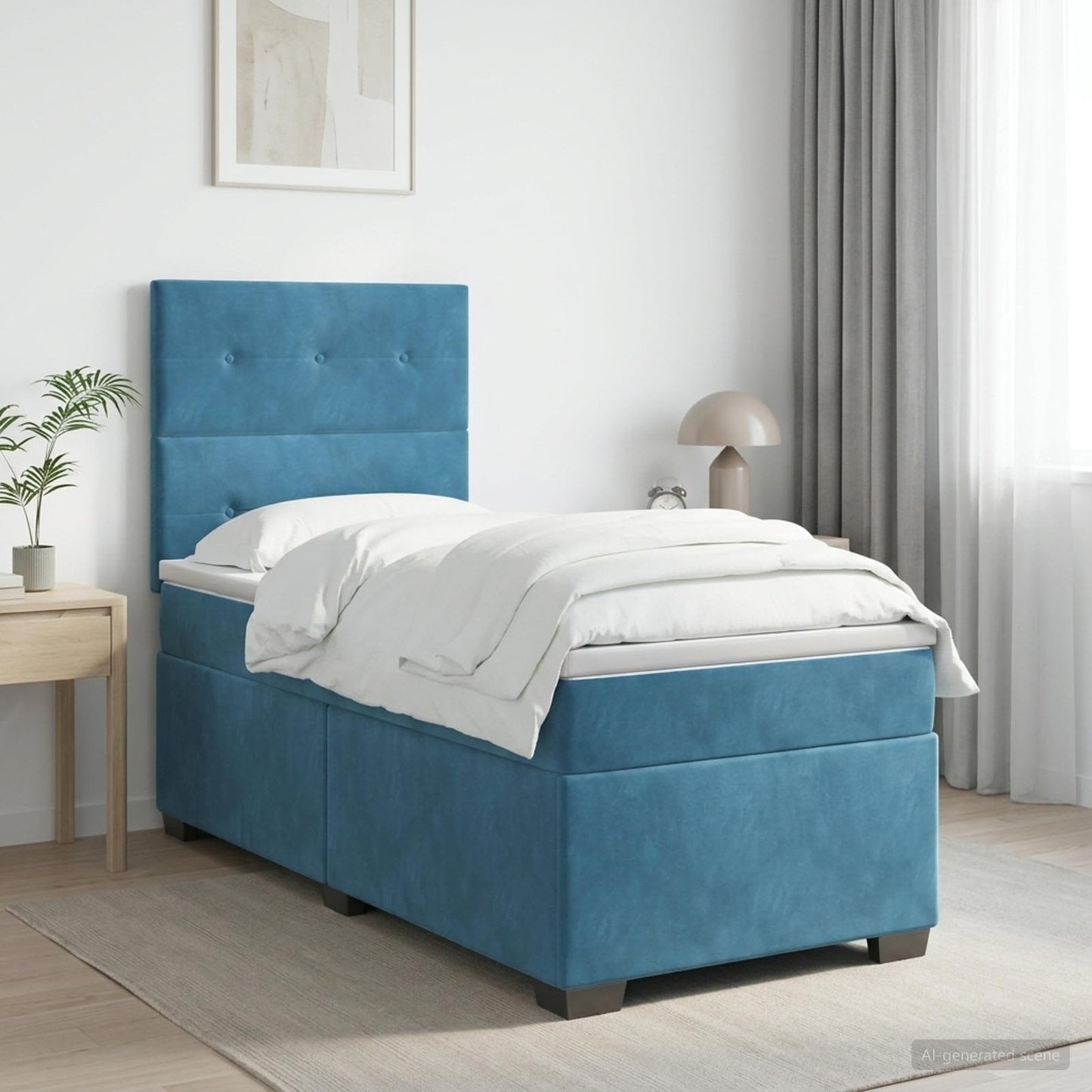 vidaXL Κρεβάτι box spring με στρώμα Μπλε 100 x 200 cm Βελούδο