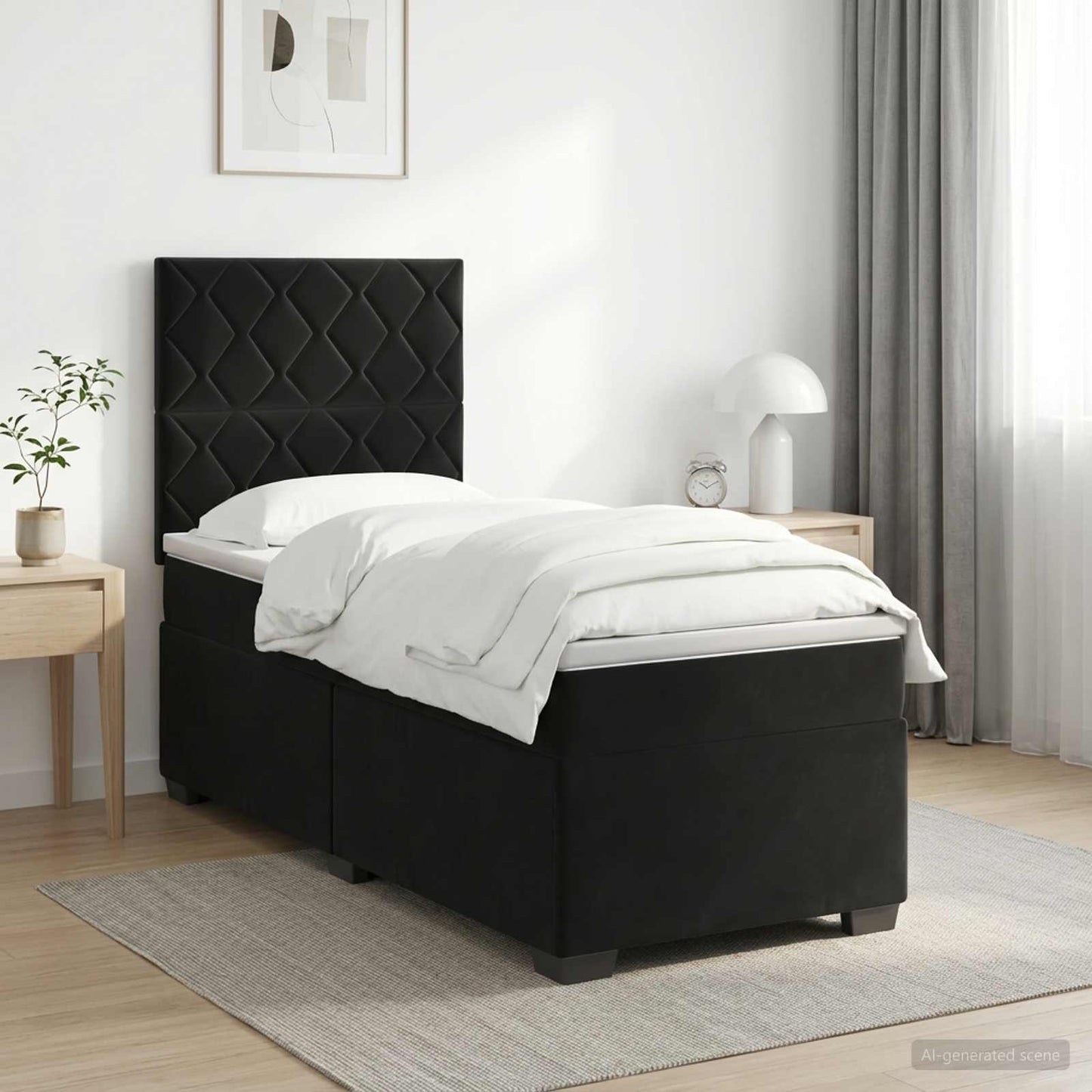 vidaXL Κρεβάτι box spring με στρώμα Μαύρο 90 x 200 cm Βελούδο