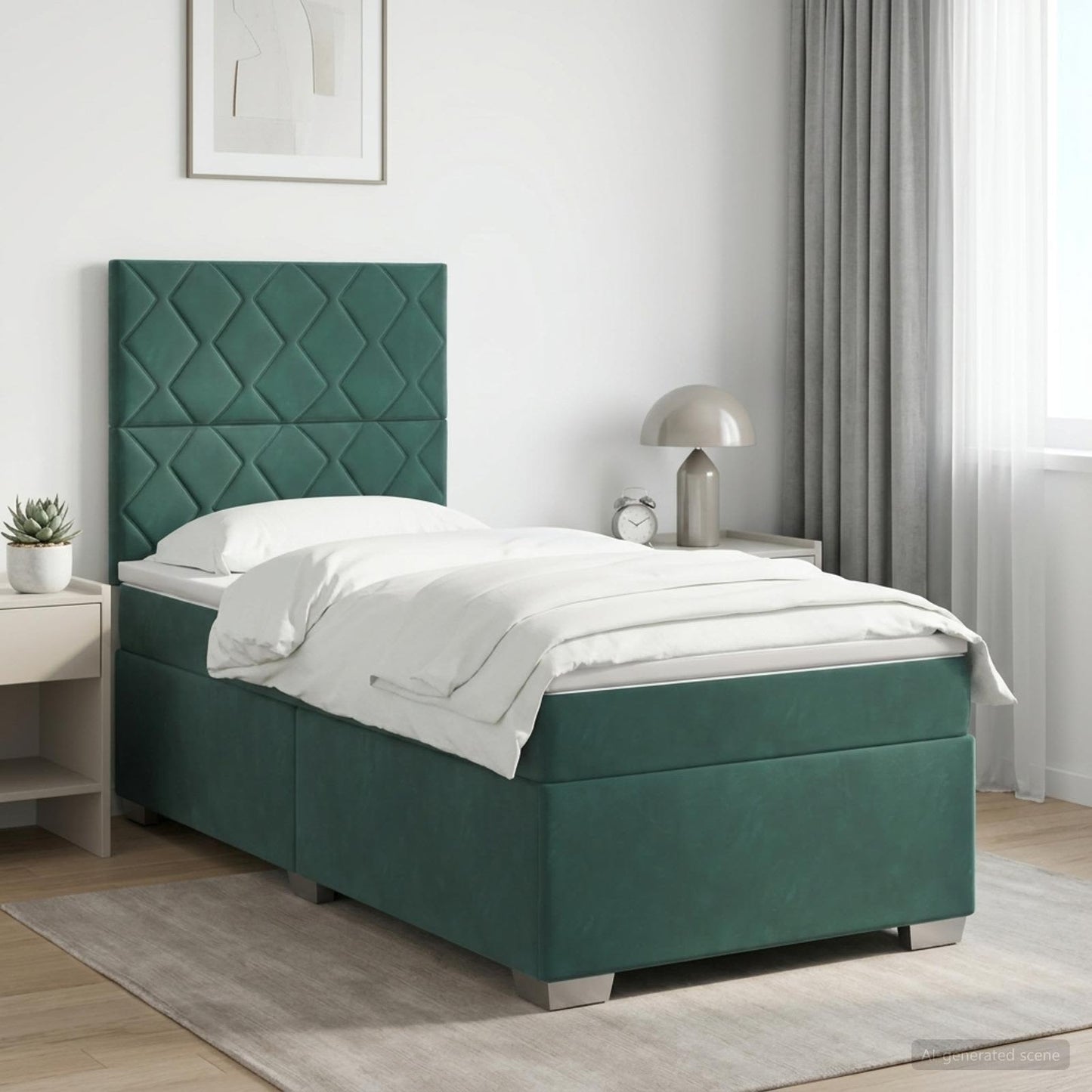 vidaXL Κρεβάτι box spring με στρώμα Σκούρο Πράσινο 90 x 200 cm Βελούδο