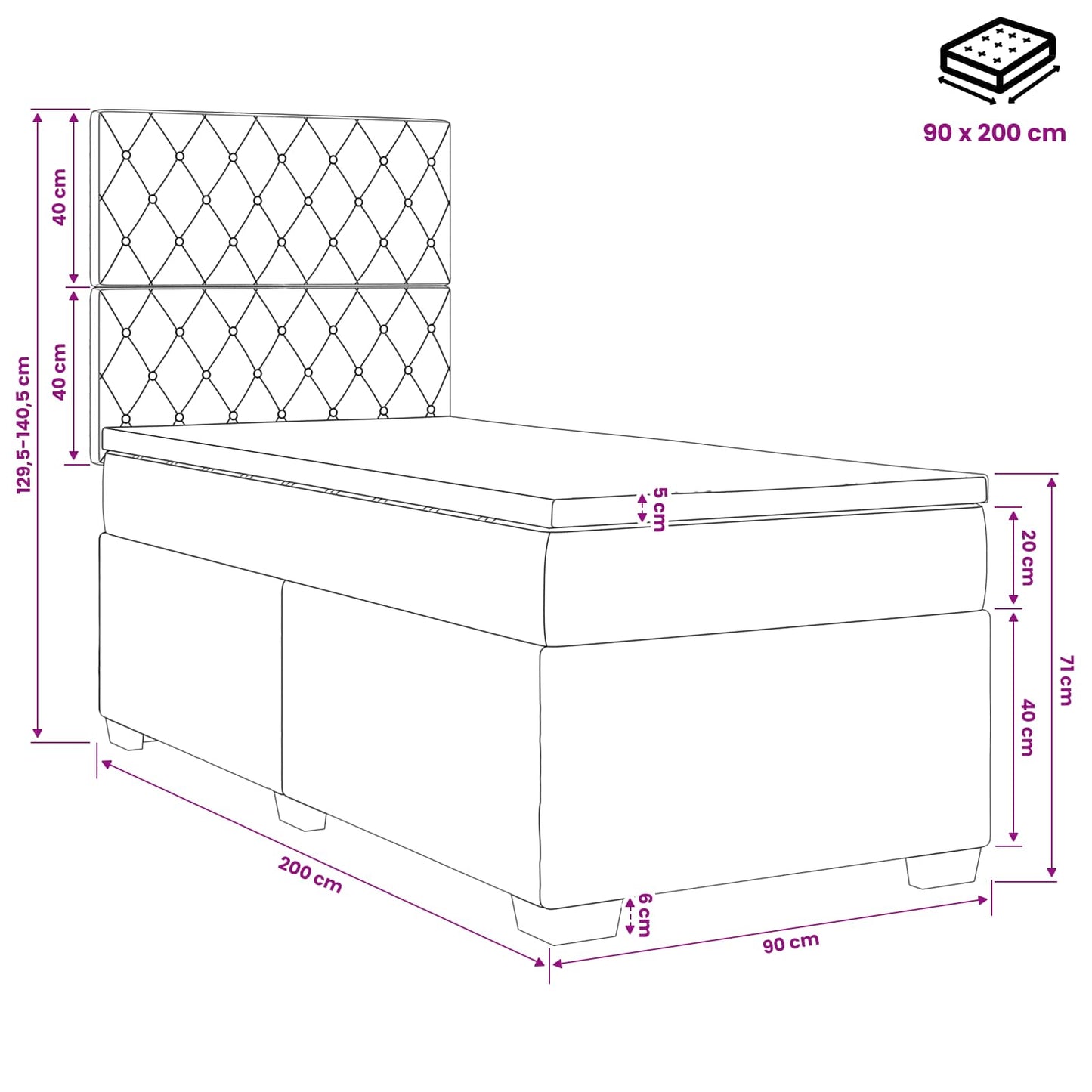 vidaXL Κρεβάτι box spring με στρώμα Μαύρο 90 x 200 cm Βελούδο