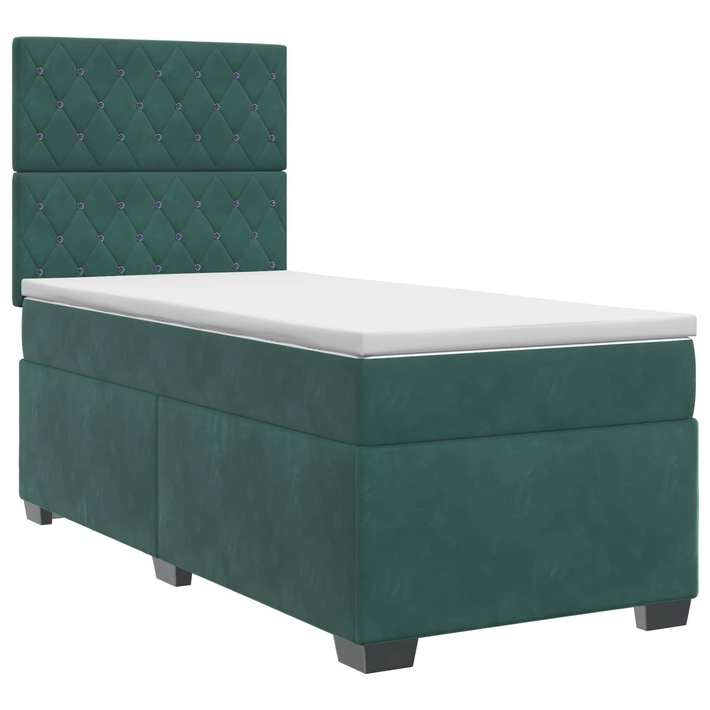 vidaXL Κρεβάτι box spring με στρώμα Σκούρο Πράσινο 90 x 200 cm Βελούδο