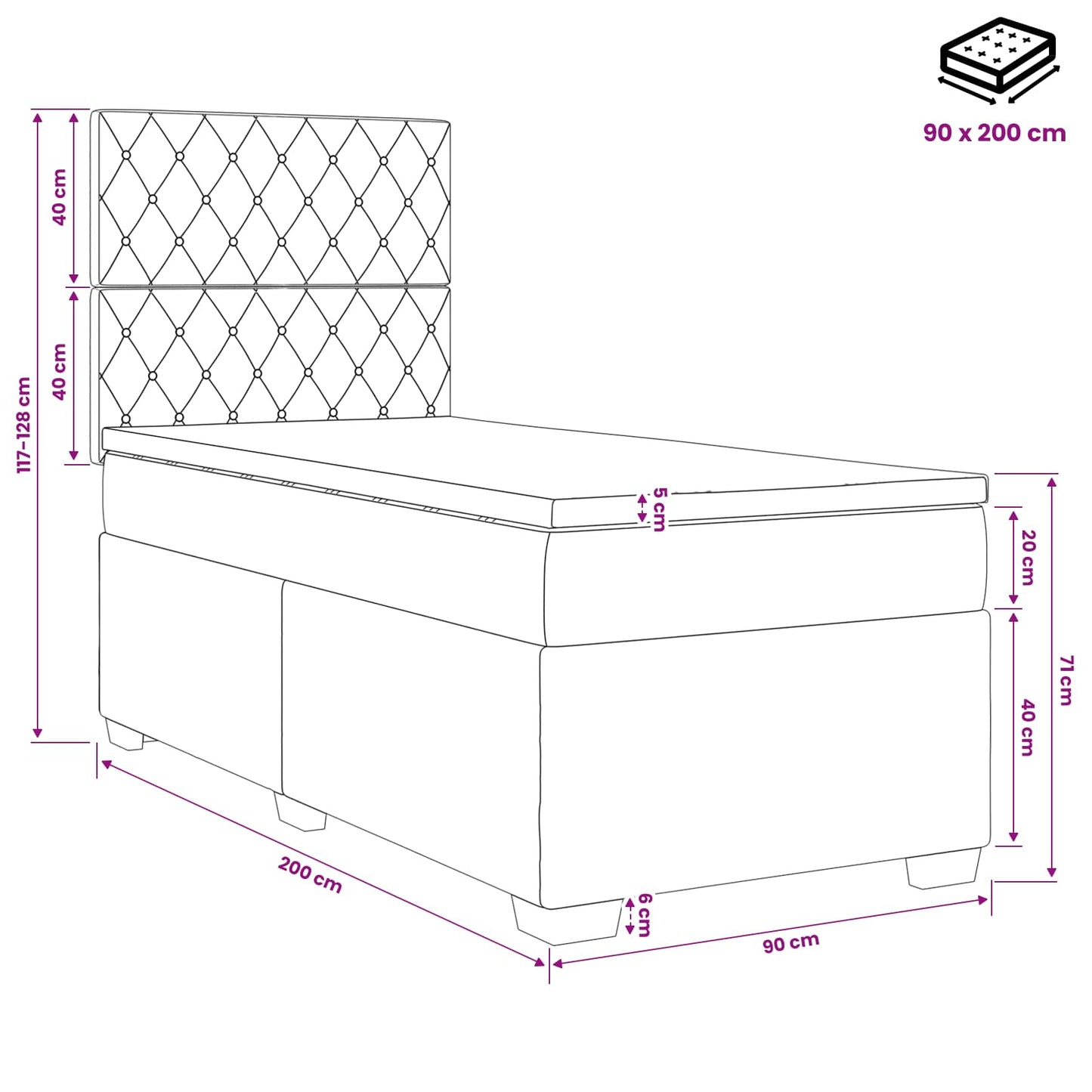 vidaXL Κρεβάτι box spring με στρώμα Μπλε 90 x 200 cm Βελούδο