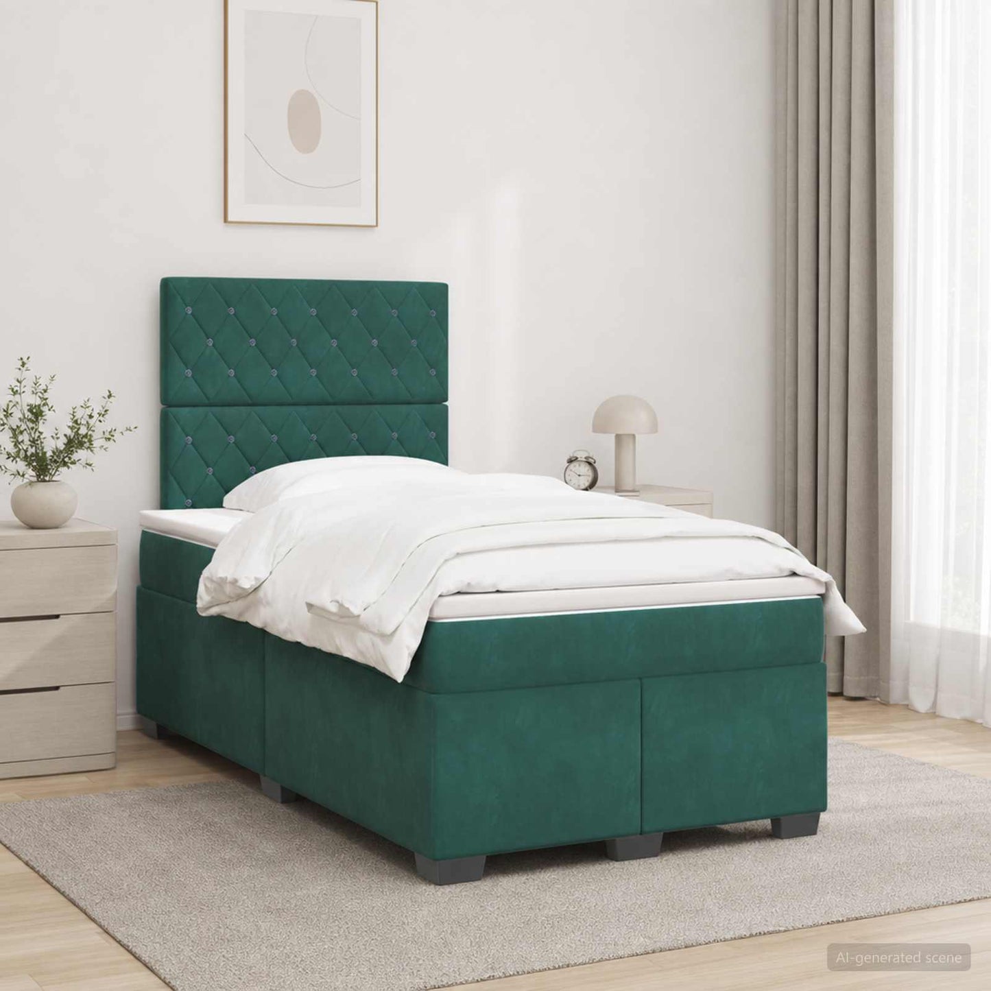vidaXL Κρεβάτι box spring με στρώμα Σκούρο Πράσινο 120 x 190 cm