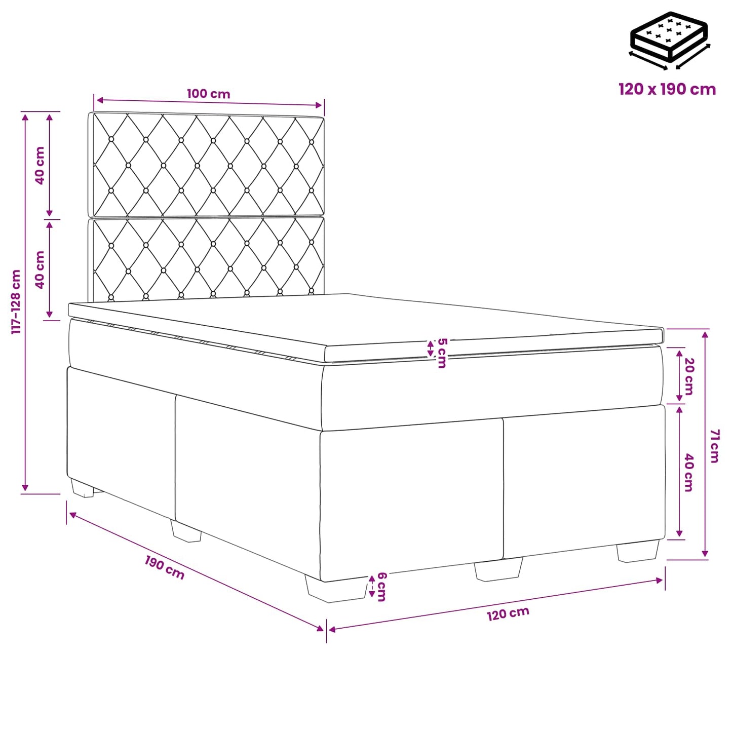 vidaXL Κρεβάτι box spring με στρώμα Μπλε 120 x 190 cm Βελούδο