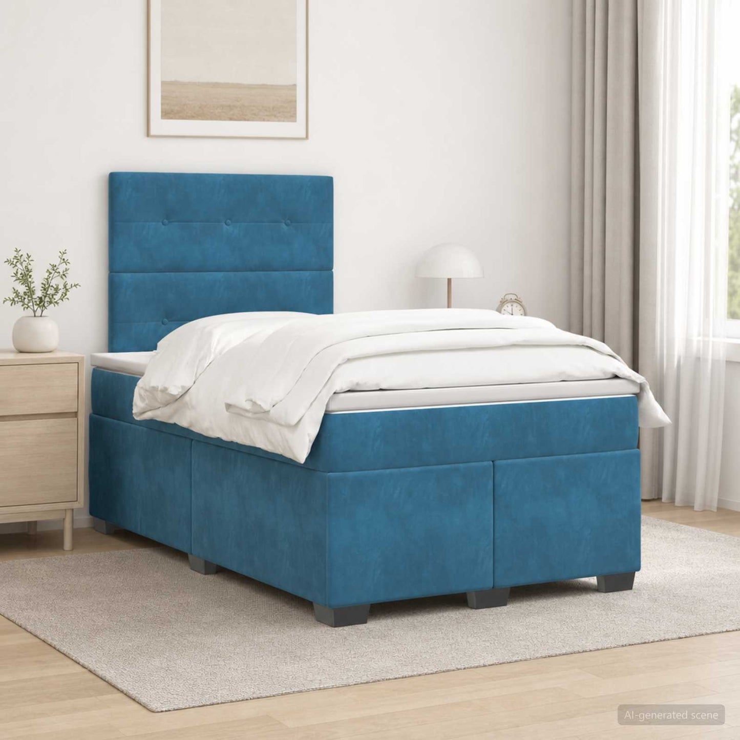 vidaXL Κρεβάτι box spring με στρώμα Μπλε 120 x 200 cm Βελούδο