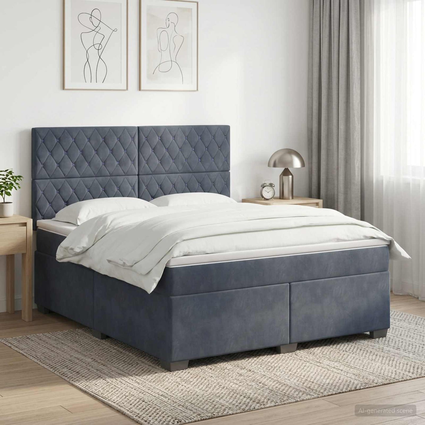 vidaXL Κρεβάτι box spring με στρώμα Σκούρο Γκρι 160 x 200 cm Βελούδο