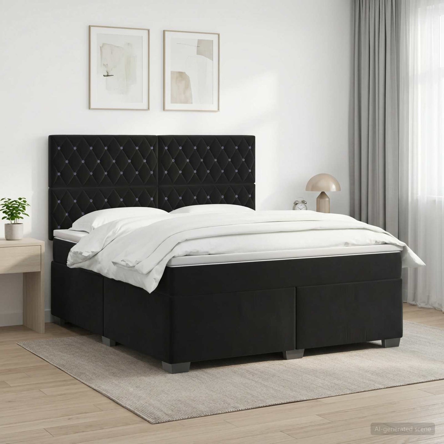 vidaXL Κρεβάτι box spring με στρώμα Μαύρο 140 x 200 cm Βελούδο