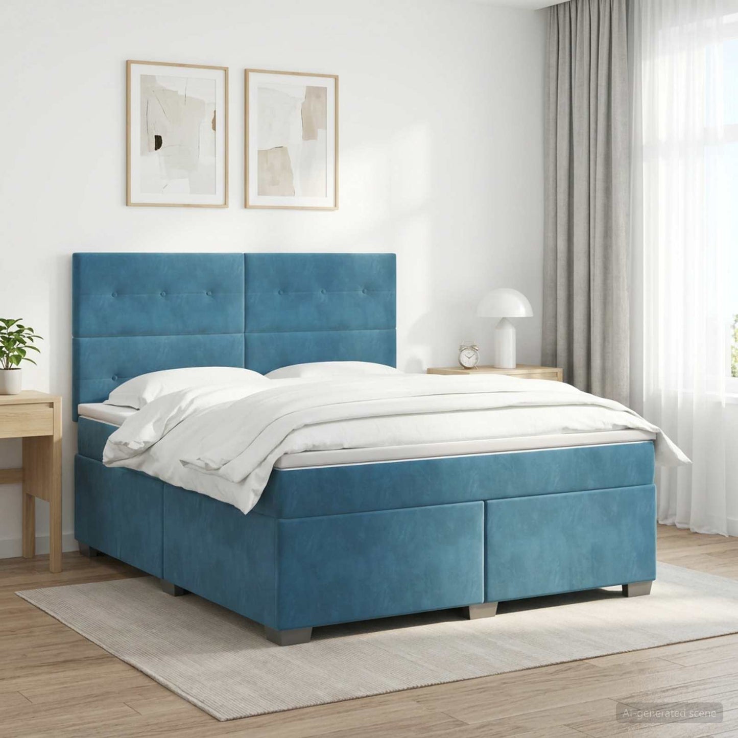 vidaXL Κρεβάτι box spring με στρώμα Μπλε 140 x 200 cm Βελούδο