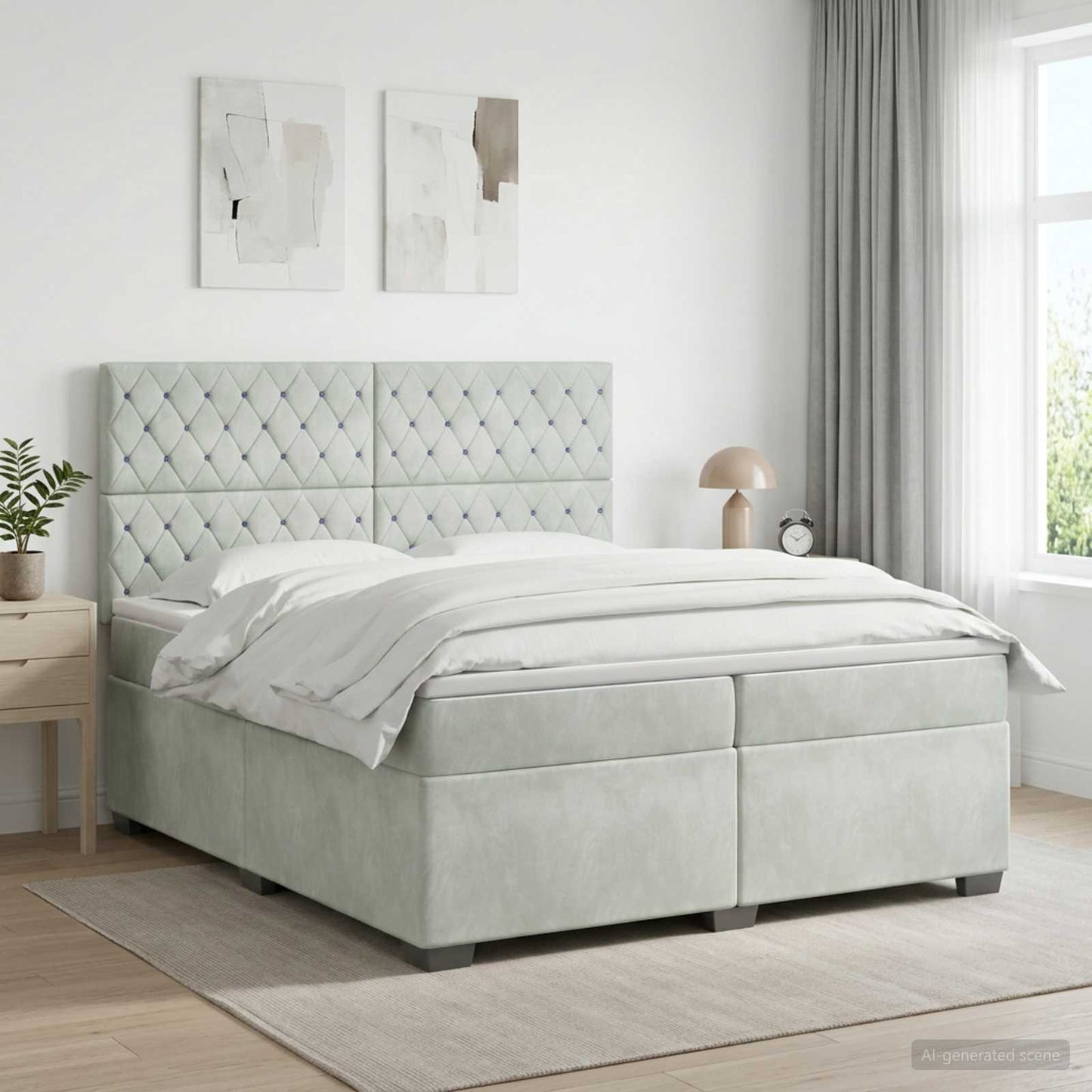 vidaXL Κρεβάτι box spring με στρώμα Ανοιχτό γκρι 200 x 200 cm Βελούδο