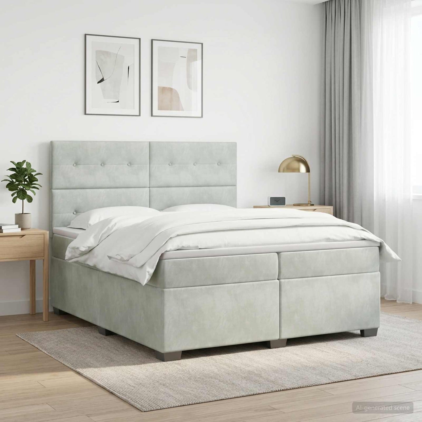 vidaXL Κρεβάτι box spring με στρώμα Ανοιχτό γκρι 200 x 200 cm Βελούδο
