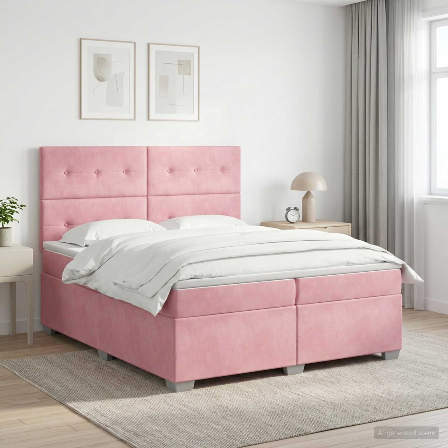 vidaXL Κρεβάτι box spring με στρώμα Ροζ 200 x 200 cm Βελούδο