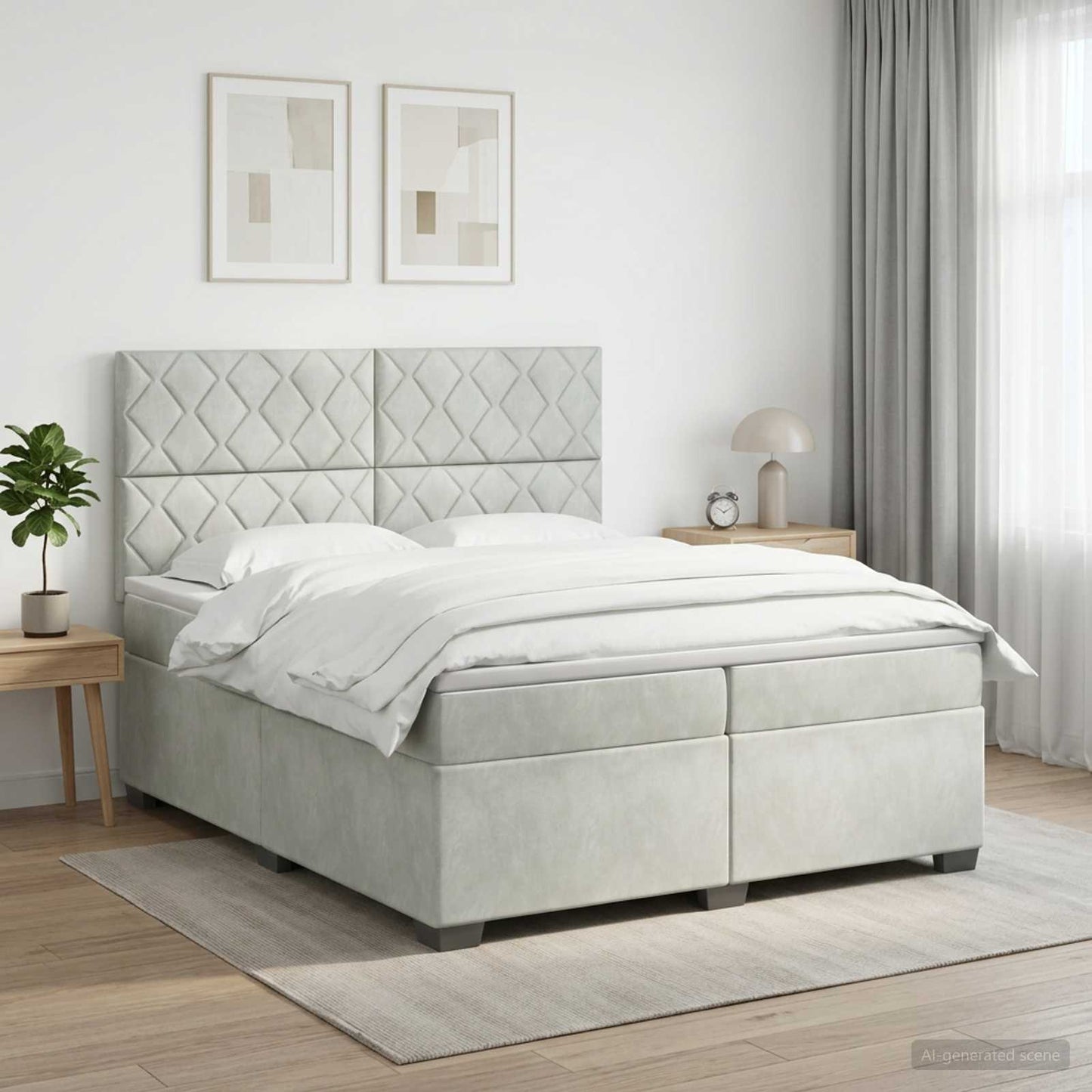 vidaXL Κρεβάτι box spring με στρώμα Ανοιχτό γκρι 200 x 200 cm Βελούδο