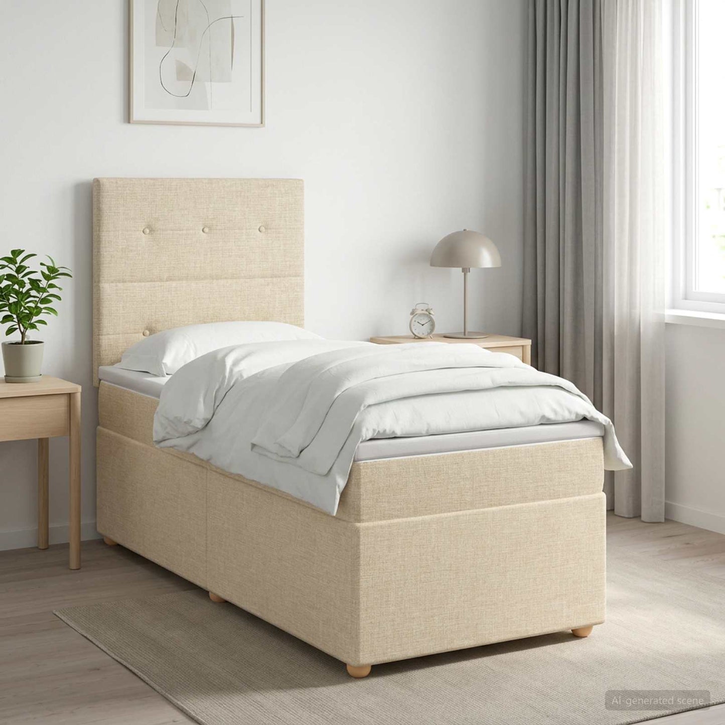 vidaXL Κρεβάτι box spring με στρώμα Κρεμ 100 x 200 cm Ύφασμα