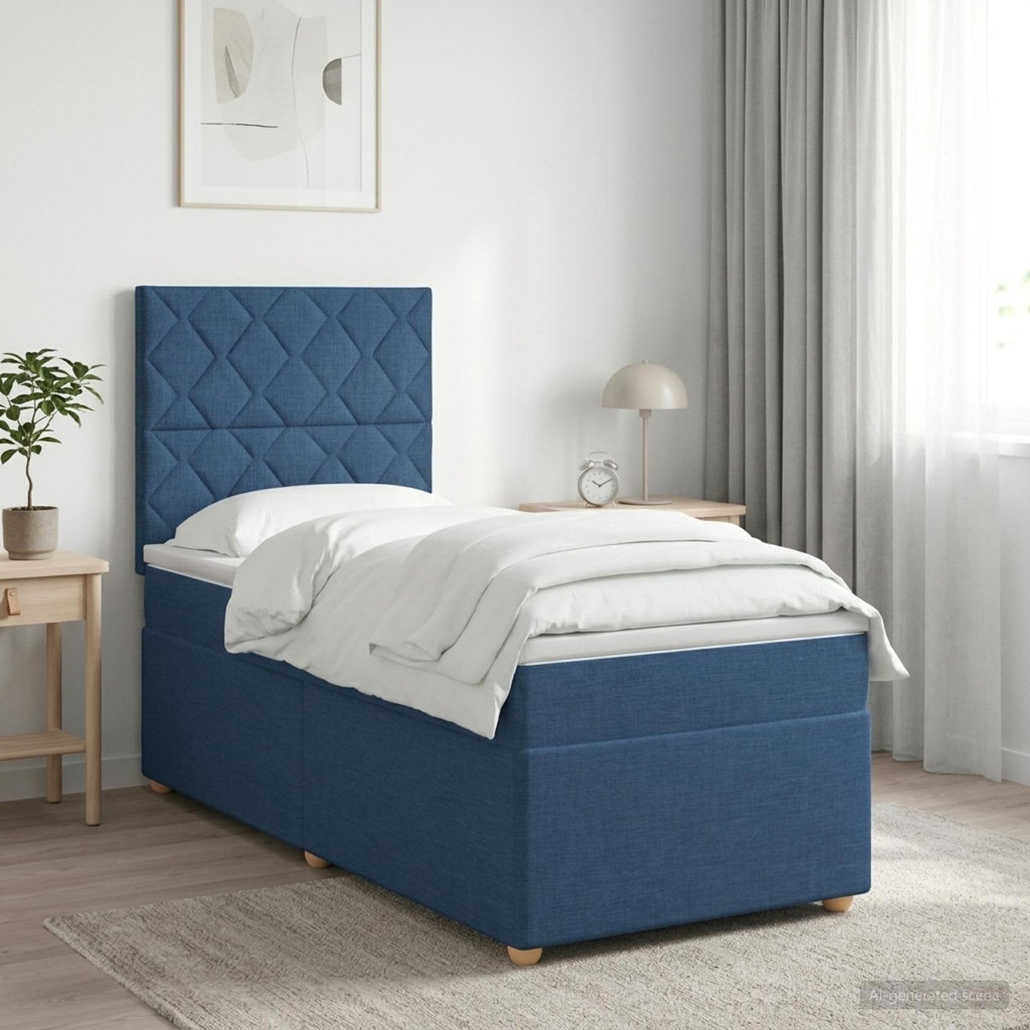 vidaXL Κρεβάτι box spring με στρώμα Μπλε 90 x 200 cm Ύφασμα