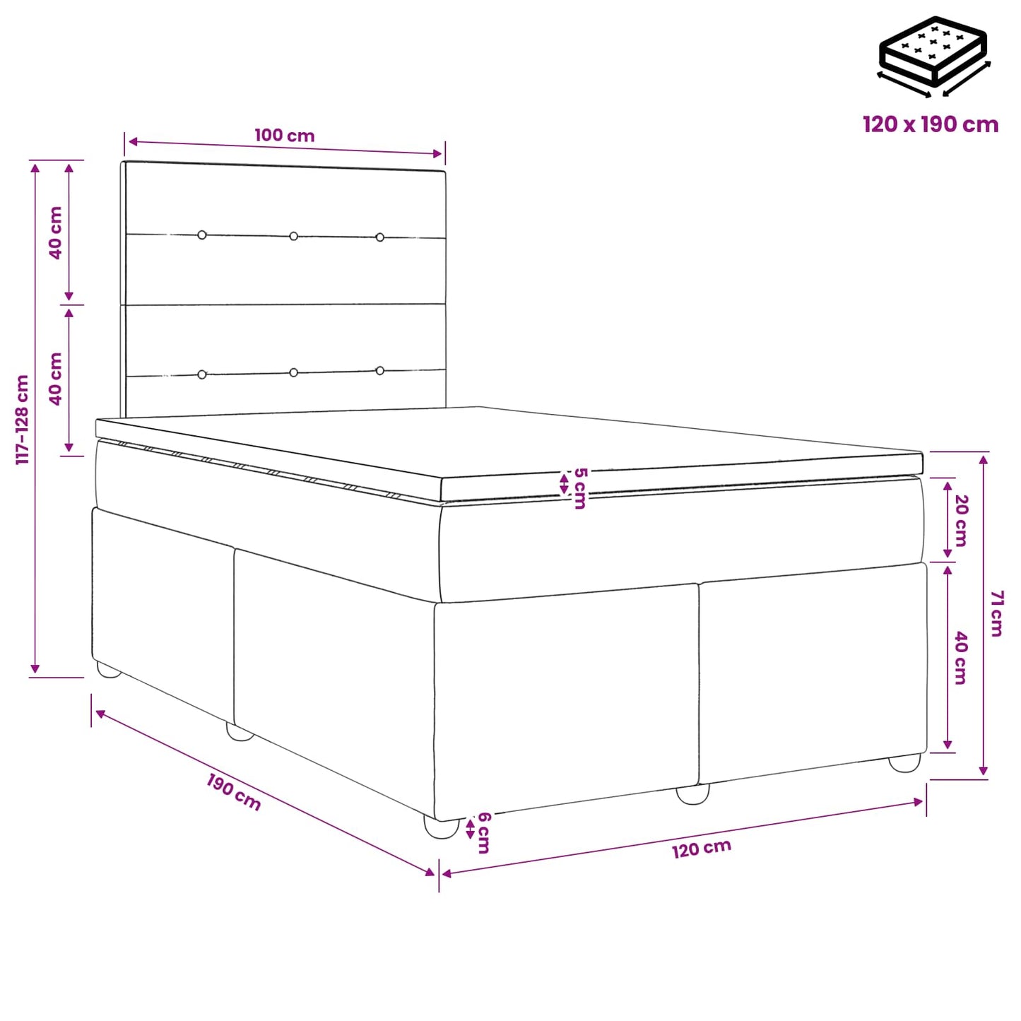 vidaXL Κρεβάτι box spring με στρώμα Ανοιχτό γκρι 120 x 190 cm Ύφασμα