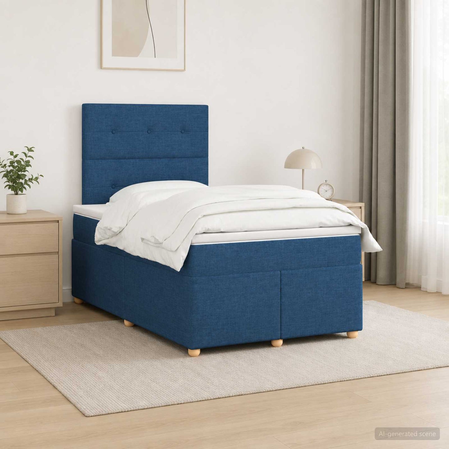 vidaXL Κρεβάτι box spring με στρώμα Μπλε 120 x 190 cm Ύφασμα