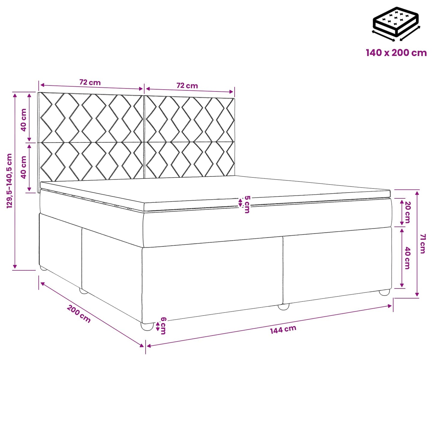 vidaXL Κρεβάτι box spring με στρώμα Σκούρο Γκρι 140 x 200 cm Ύφασμα