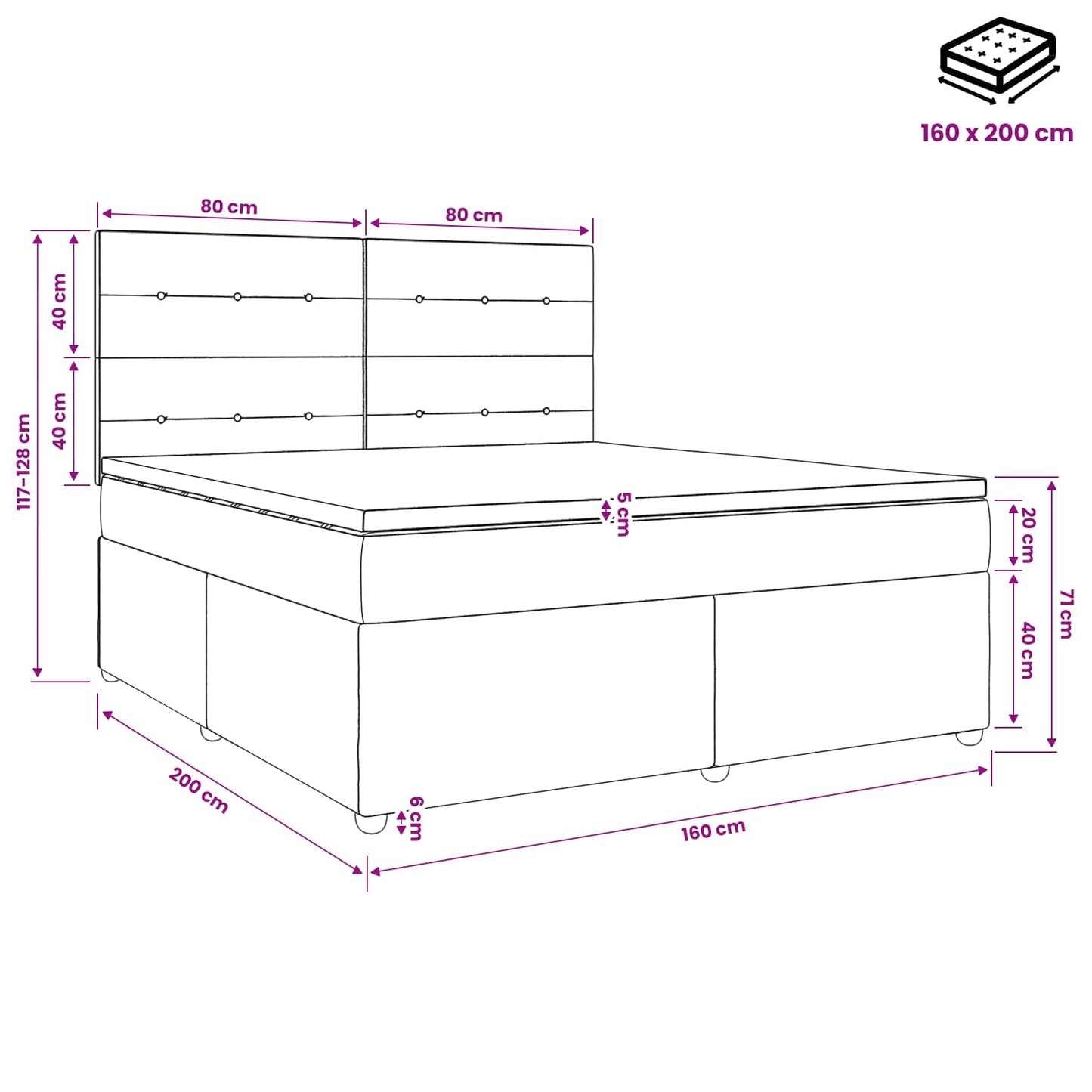 vidaXL Κρεβάτι box spring με στρώμα Μαύρο 160 x 200 cm Ύφασμα