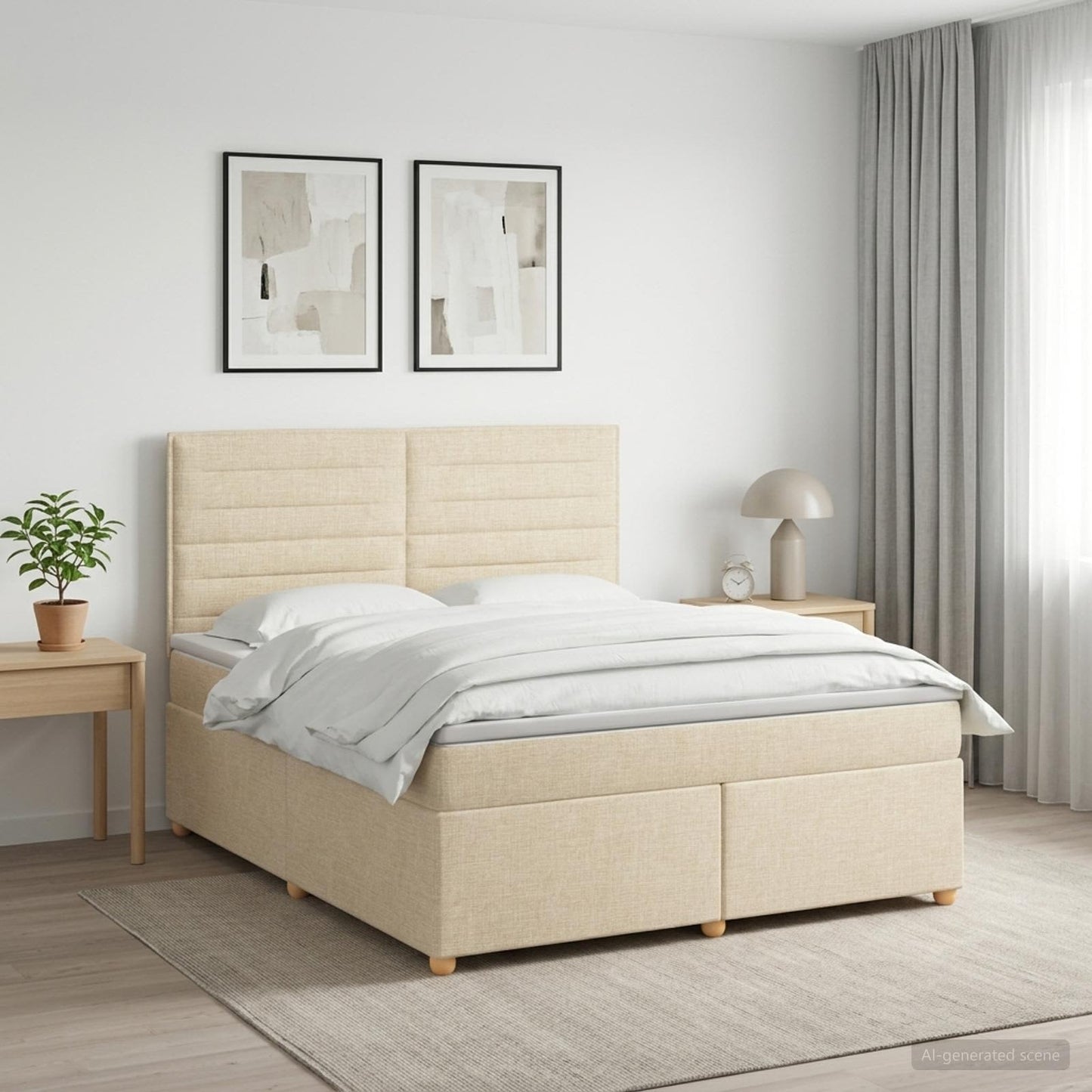 vidaXL Κρεβάτι box spring με στρώμα Κρεμ 160 x 200 cm Ύφασμα