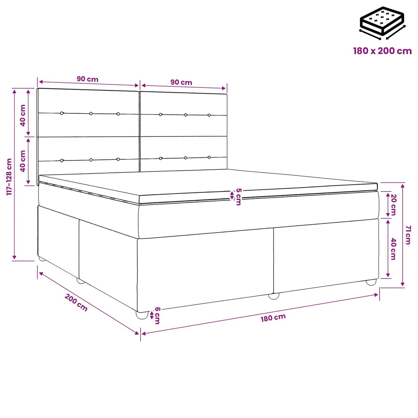 vidaXL Κρεβάτι box spring με στρώμα Σκούρο Γκρι 180 x 200 cm Ύφασμα